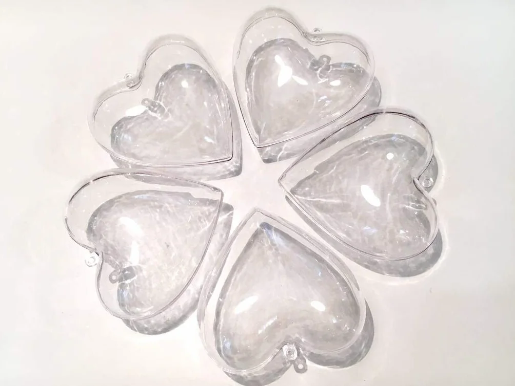 Crystal King Akrylowe kulki serca, 10 cm, podzielne, przezroczyste, kulka, 10 sztuk, 100 mm