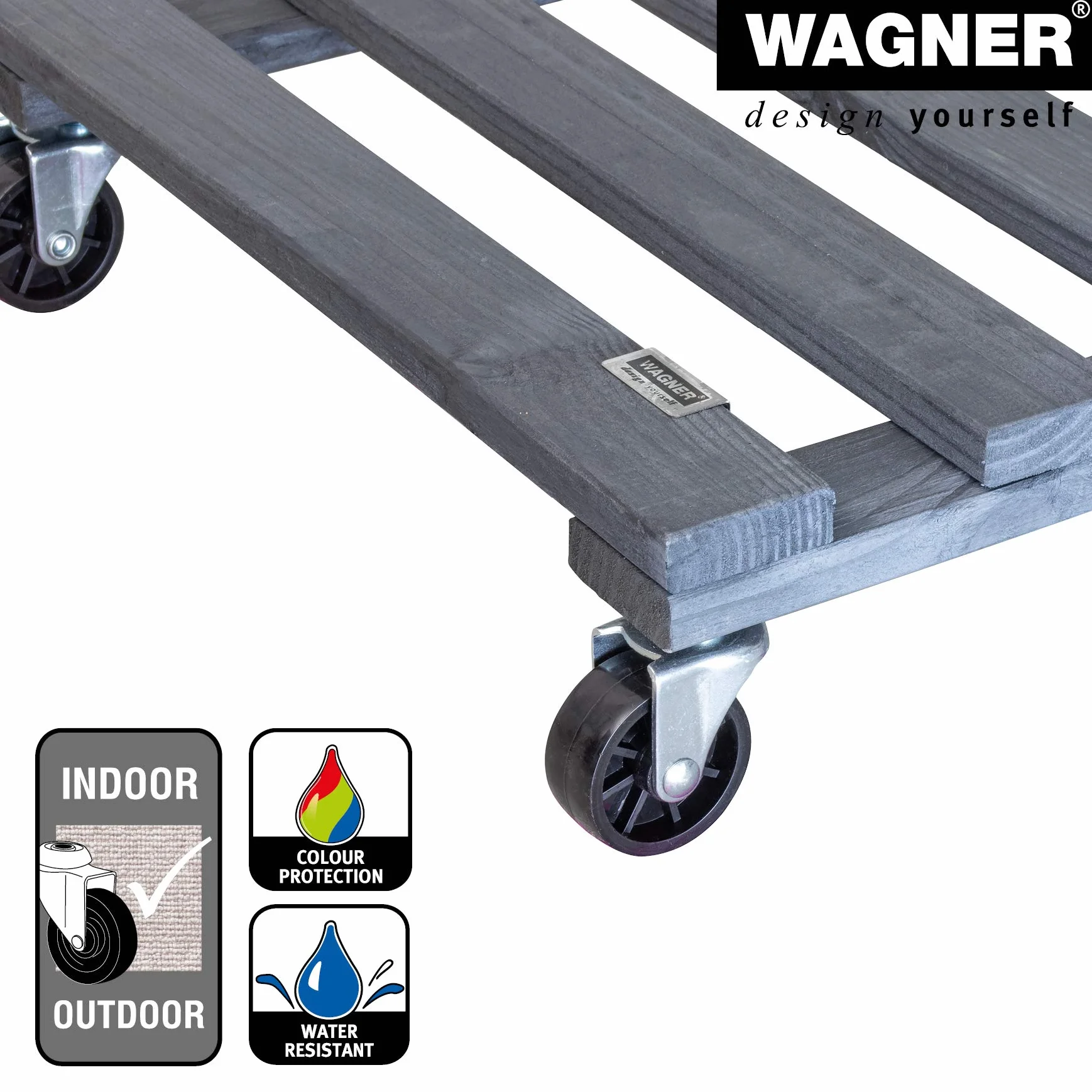 Wagner Wałek do roślin PALETTI 38 x 38 x 9,5 cm, do użytku na zewnątrz i wewnątrz, z litego drewna FSC®, antracytowy, nośność 120 kg, wyprodukowano w UE – 20042201