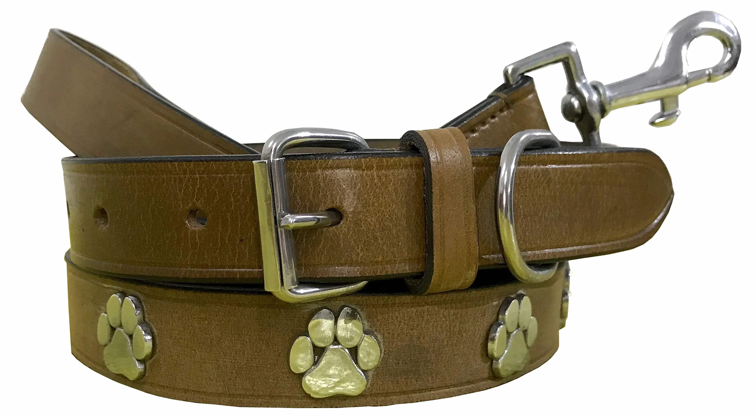 Genuine Leather Dog Collar and Lead Set S 12-15 Inches