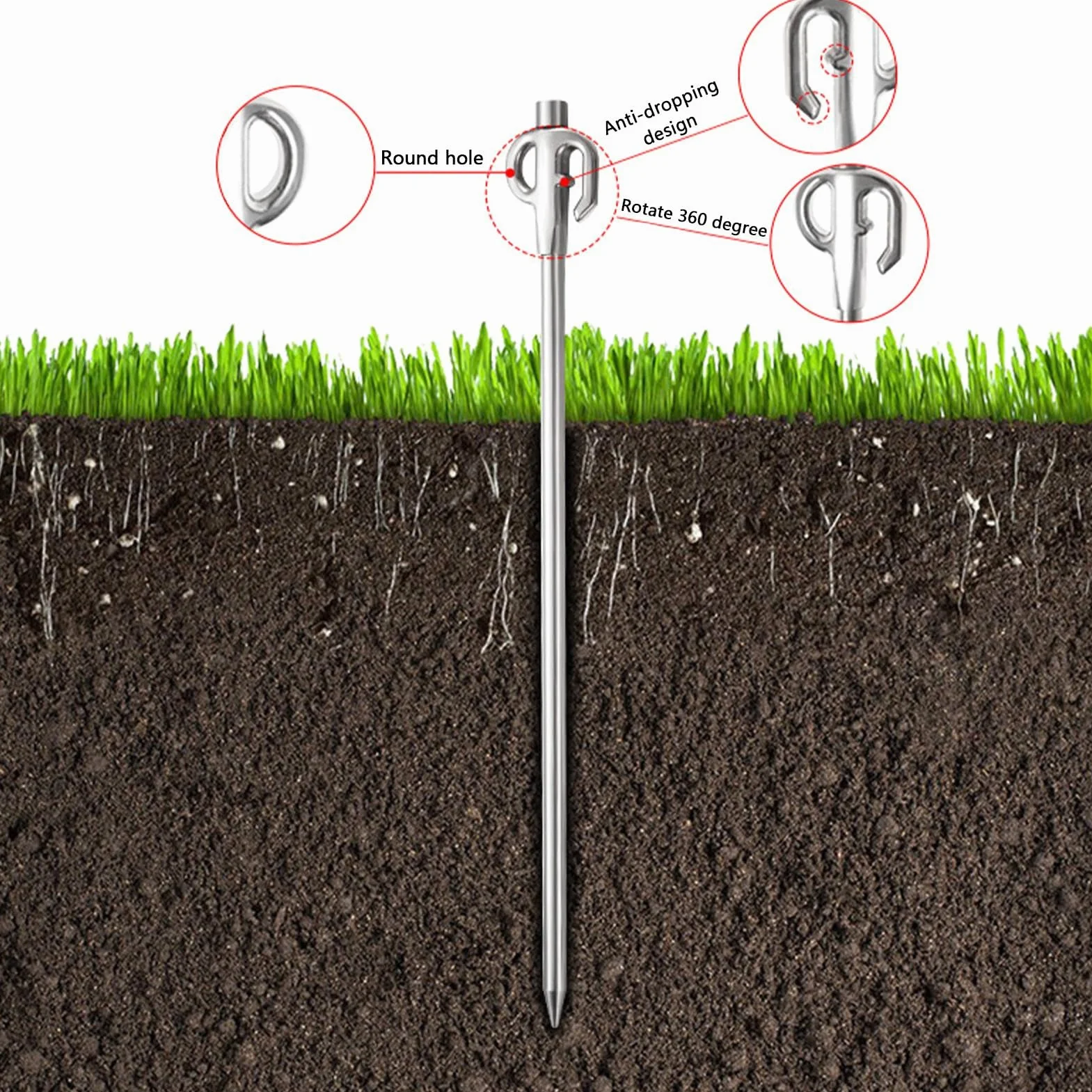 Heavy Duty Dog Tie Out Stake, 17.56x1.97x0.47inches, 360° Swivel Stainless Steel Outdoor