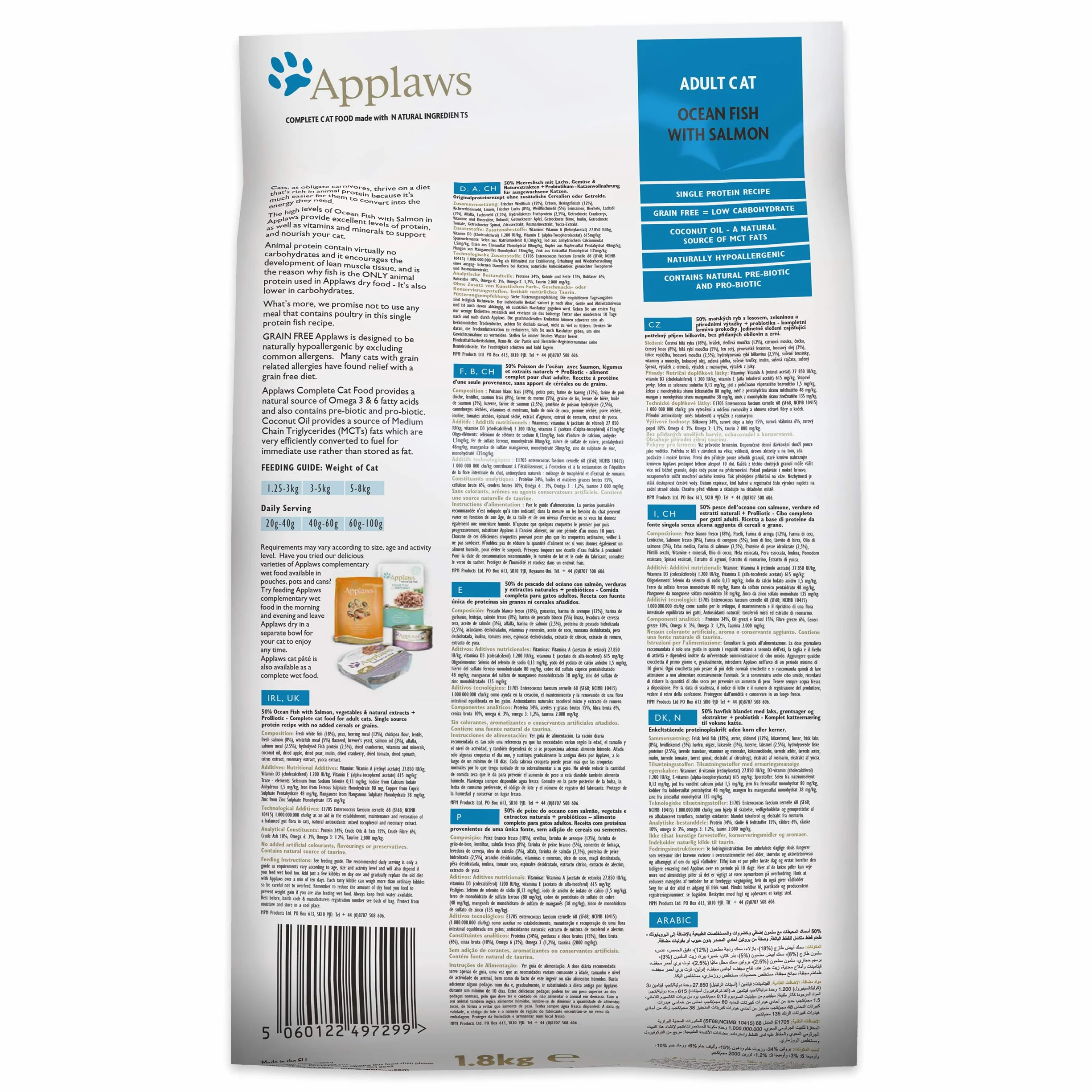 Applaws Complete Dry Food Adult Cat Ocean Fish Salmon 1.8kg