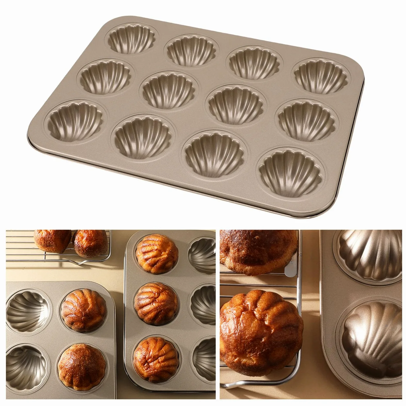 Nonstick Madeleine Pan, 12 Cavity Madeleine Cookies Trays Baking Pan Mold for Oven Baking, Warp Resistants Shell Shape Madeleines Mold Cake Pans