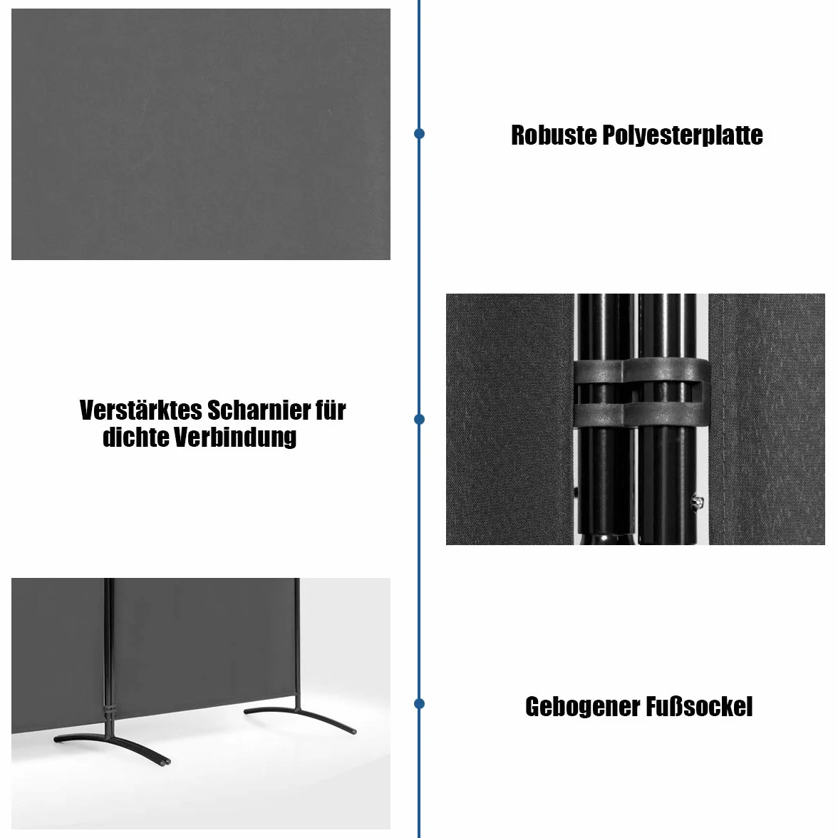 COSTWAY Parawan 260 x 183 cm, 3-częściowy składany, ścianka działowa z metalu i poliestru, ochrona przed wzrokiem, do domu, biura, na taras (kolor szary, 3-częściowy)