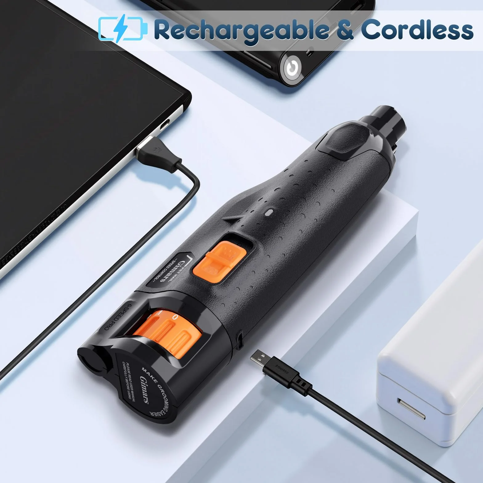 Gimars ostrzałka do pazurów dla psów 6 prędkości 12000 obr./min 45dB podwójna dioda LED USB ładowana
