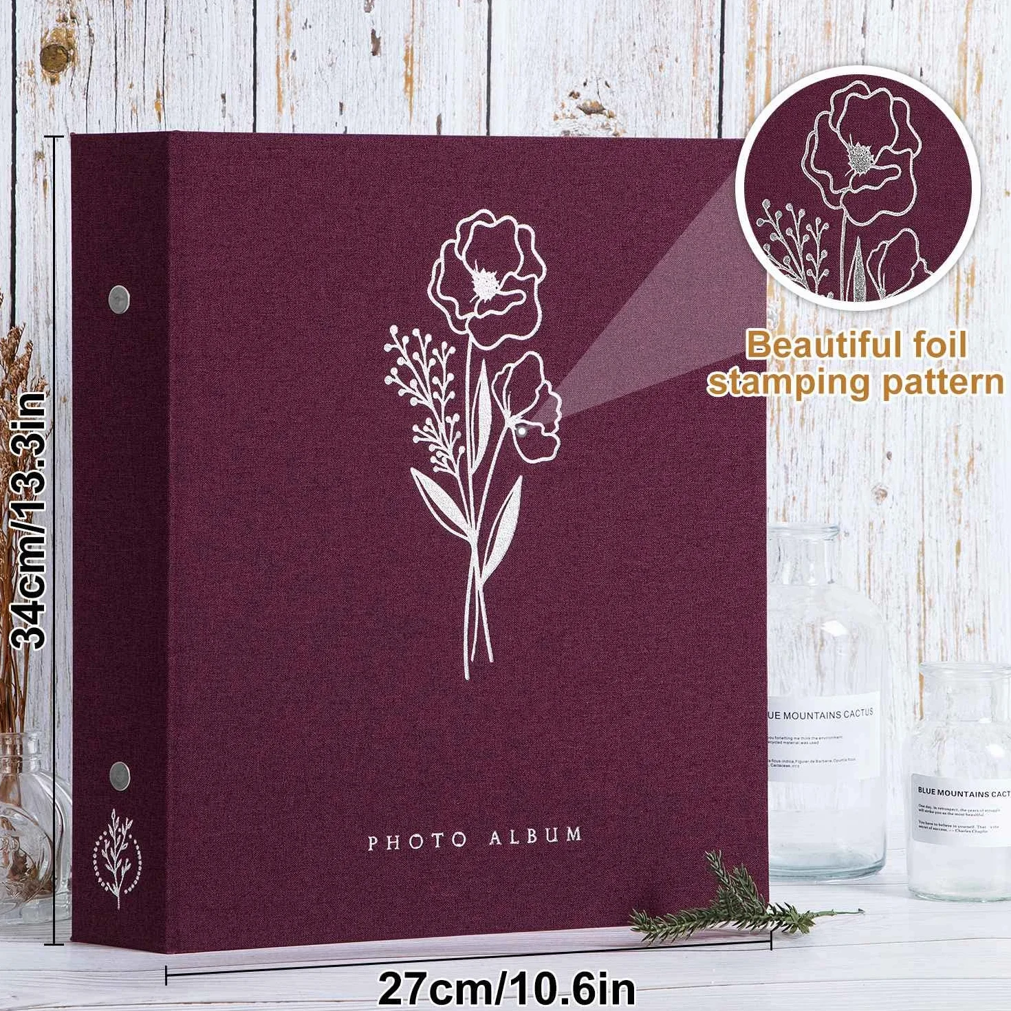 Lanpn Album na zdjęcia, lniany, 400 kieszeni, pomieści tylko zdjęcia portretowe w rozmiarze 10 x 15 cm, fioletowy
