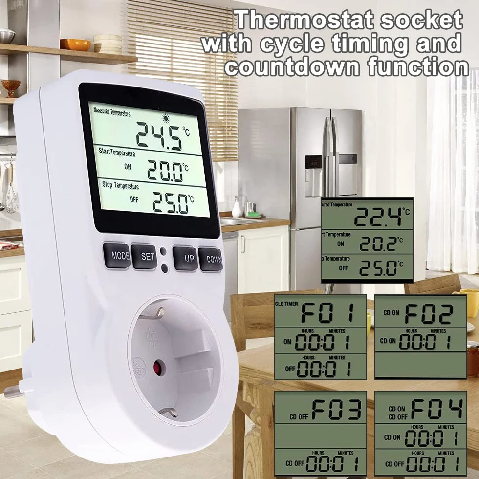 LUFEIS Termostat cyfrowy z gniazdem 230 V LCD regulator temperatury