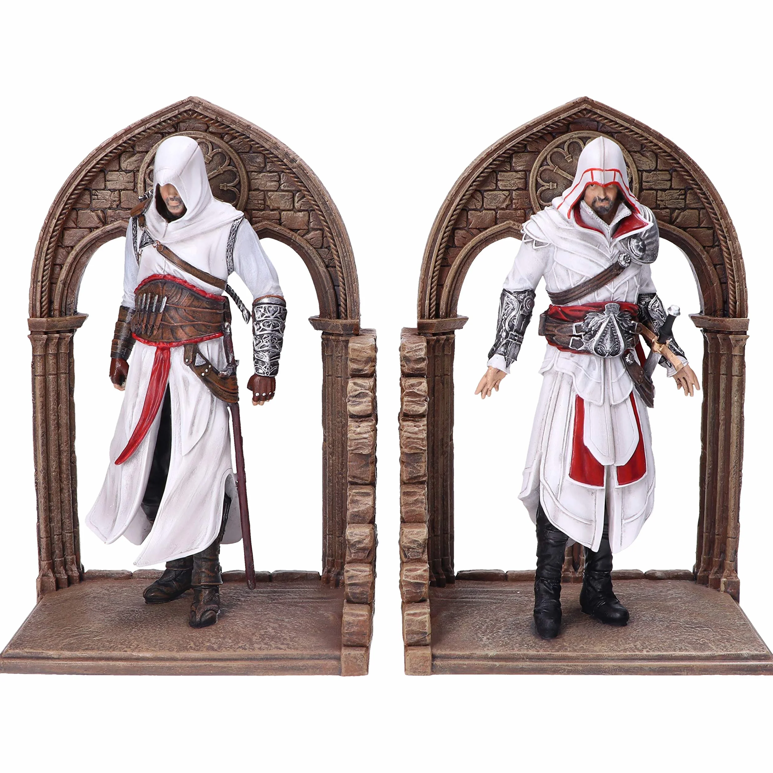 Nemesis Now Oficjalnie licencjonowane podpórki do książek do gier Assassin's Creed Altair i Ezio Library, żywica, brązowe, 24 cm