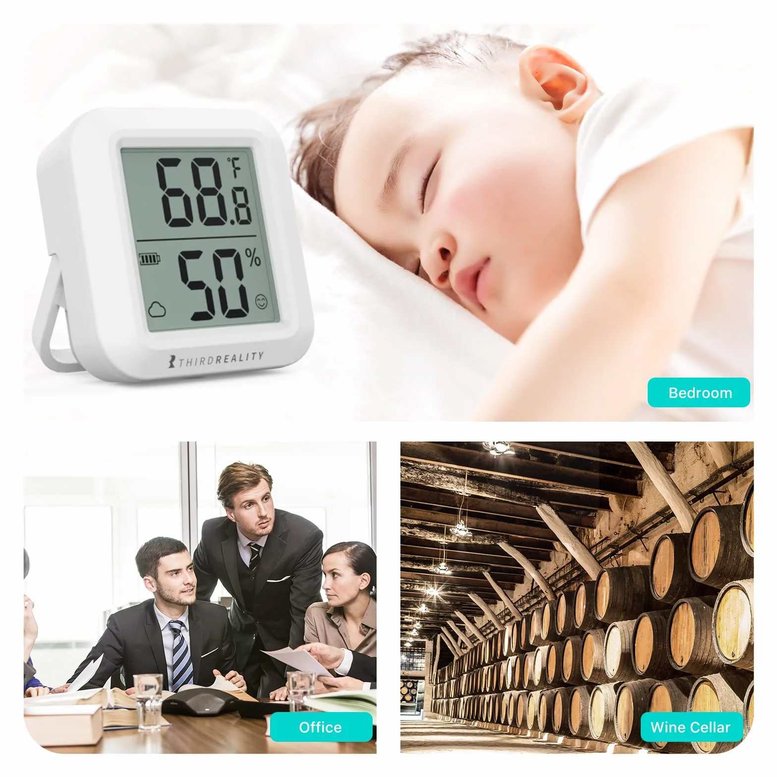 THIRDREALITY Zigbee czujnik temperatury i wilgotności, zestaw 2 szt. z cyfrowym wyświetlaczem LCD, wymaganym hubem ZigBee, nagrywaniem aplikacji, zdalnym monitorowaniem i automatyzacją inteligentnego