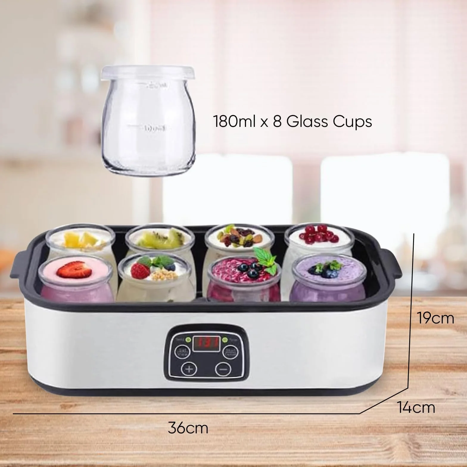 Ultimate Yogurt Maker, 1400 ml automatyczna maszyna do robienia jogurtu z 8 szklanymi słoikami, regulowana temperatura i kontrola czasu, probiotyczne jogurtownice do kuchni i domu
