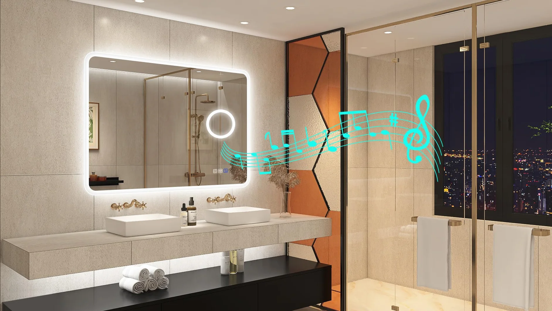 STARLEAD Lustro łazienkowe LED z Bluetooth i lupą 5x, 70 x 100 cm, z oświetleniem, odparowywanie, ściemnianie, 3 temperatury barwowe, funkcja pamięci, IP44, szkło hartowane