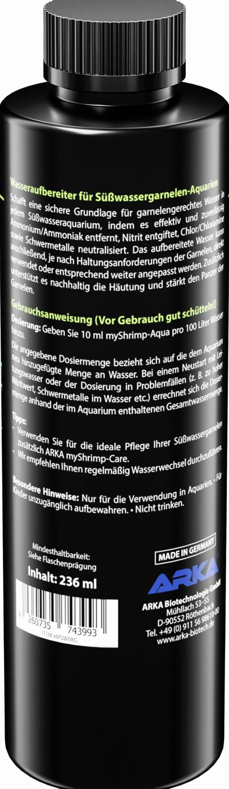ARKA mySHRIMP-Aqua – 236 ml – uzdatniacz wody do akwariów słodkowodnych z krewetkami, zapewnia odpowiednią wodę w akwarium słodkowodnym