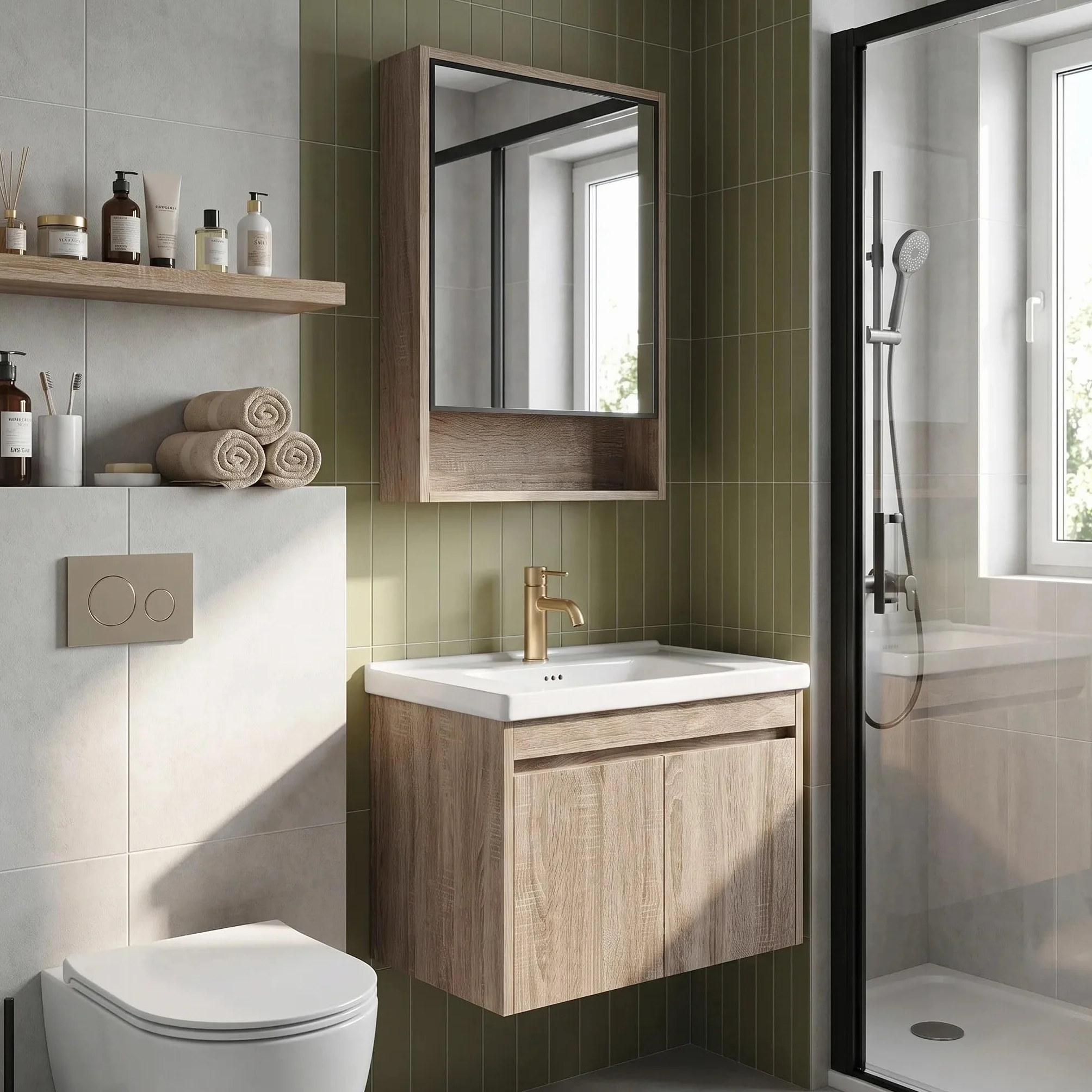 Rea - Zestaw Mebli Łazienkowych Z Umywalką Db68-60 60cm Beżowy, Brązowy - 47,5x60,5x46 cm