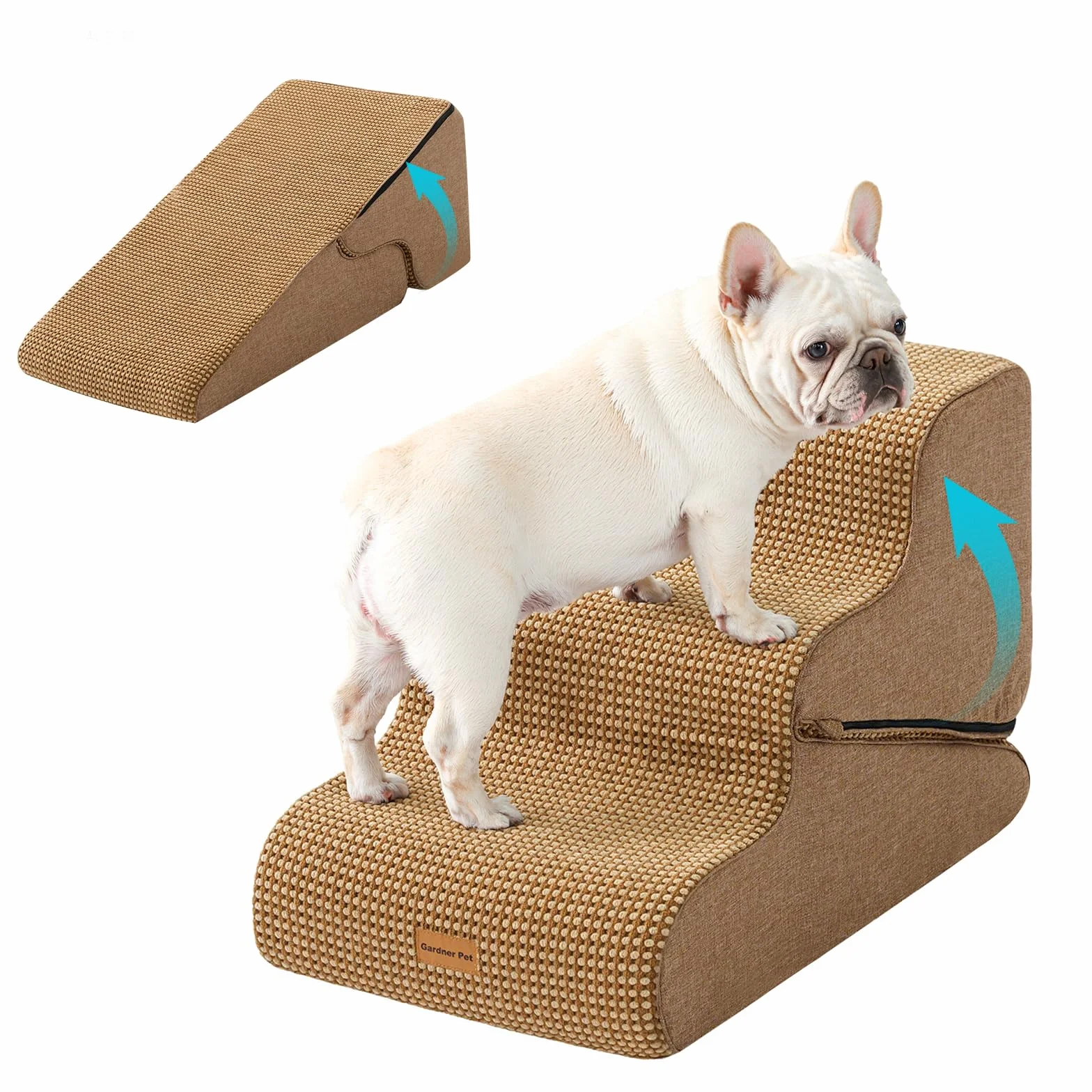 Gardner Pet Schody dla małych psów 35/42 cm, schody dla zwierząt domowych, 3 stopnie, rampa dla psów z gęstej pianki z antypoślizgowym, wodoodpornym pokrowcem materiałowym, na łóżko, sofę, kanapę i