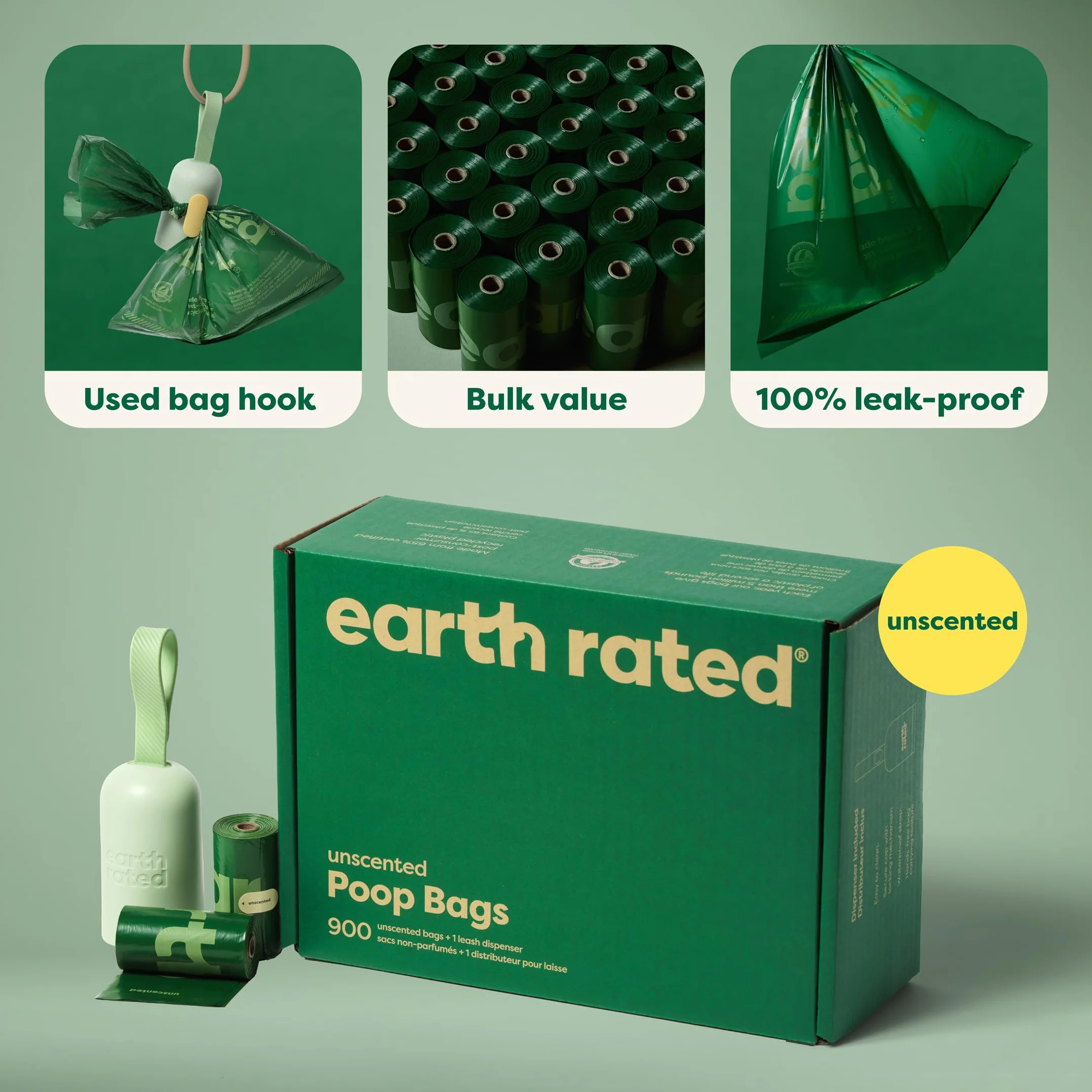 Earth Rated Pojemnik na Woreczki na Psie Odchody Bezzapachowy 1 Pojemnik 900 Woreczków