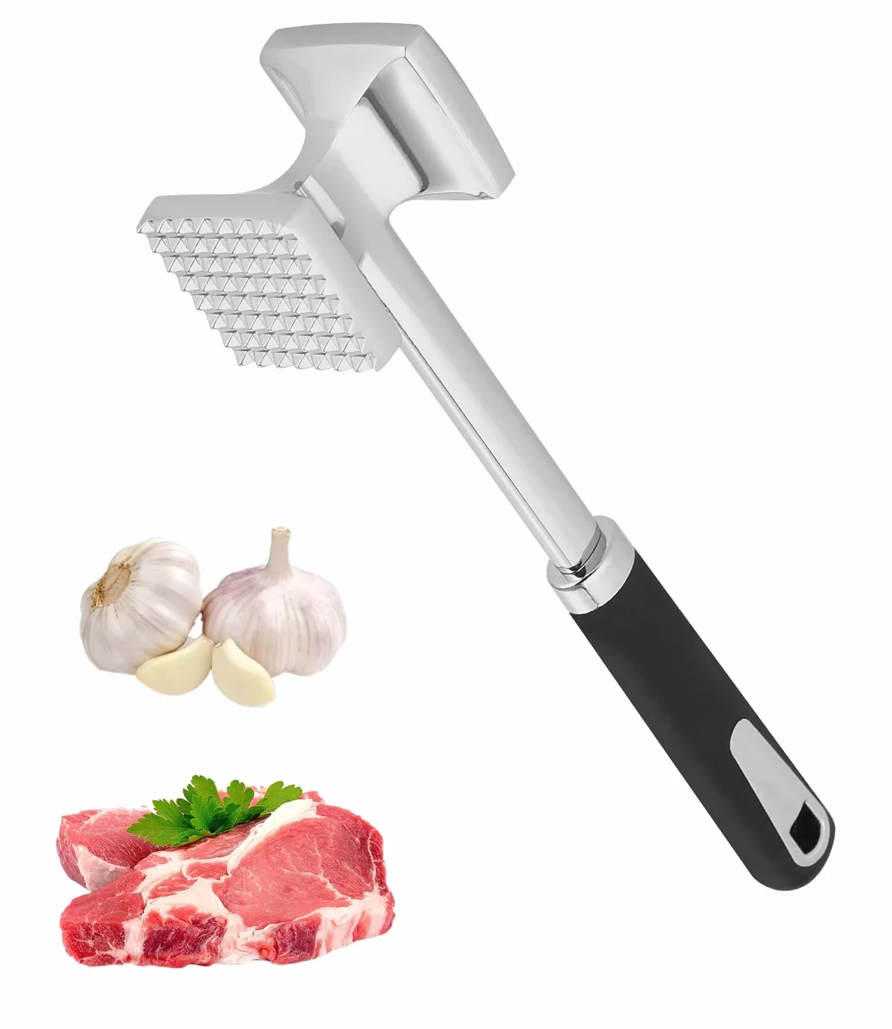Młotek do mięsa Tłuczek do mięsa ze stali nierdzewnej 27 cm Dwustronny Tłuczek do mięsa z powłoką przeciw przywierania Młotek do mięsa do stek, kotletów, żeber wieprzowych, kurczaka