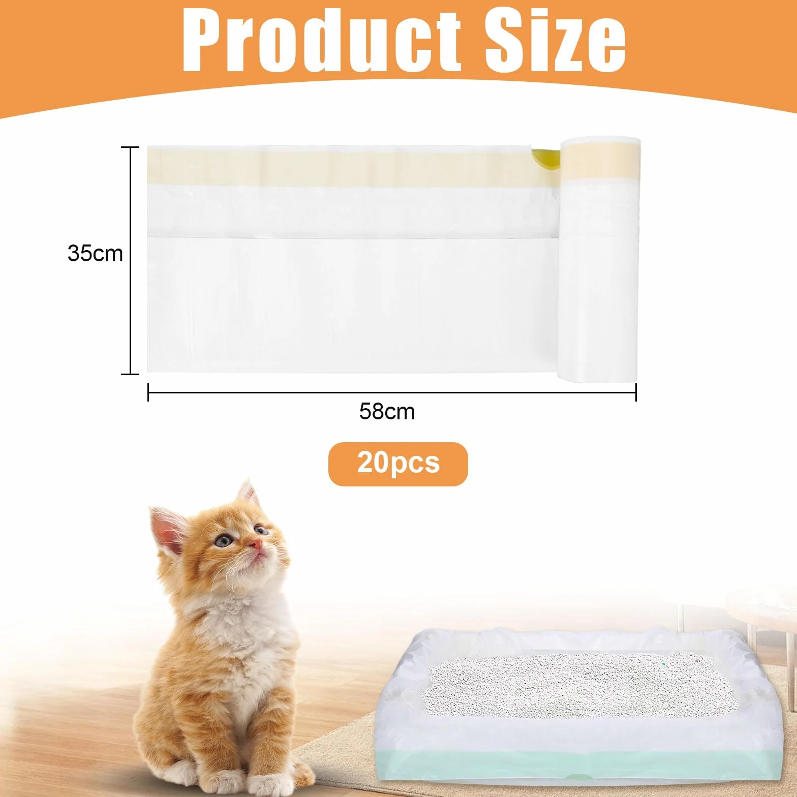 58 * 35 cm torby na odchody kota 20 sztuk – M mocne torby na odchody kota z rzepem, ekstra mocne torby śmieciowe dla kuwety kotów, higieniczne wkładki do kuwety kotów