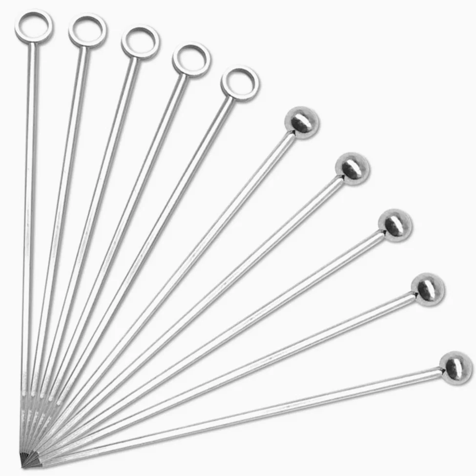 Zestaw 10 szt. kostek koktajlowych ze stali nierdzewnej, wielokrotnego użytku, metalowe szaszłyki do martini, zestaw kostek do napojów oliwkowych, na imprezy świąteczne, koło/piłkę, 2 style