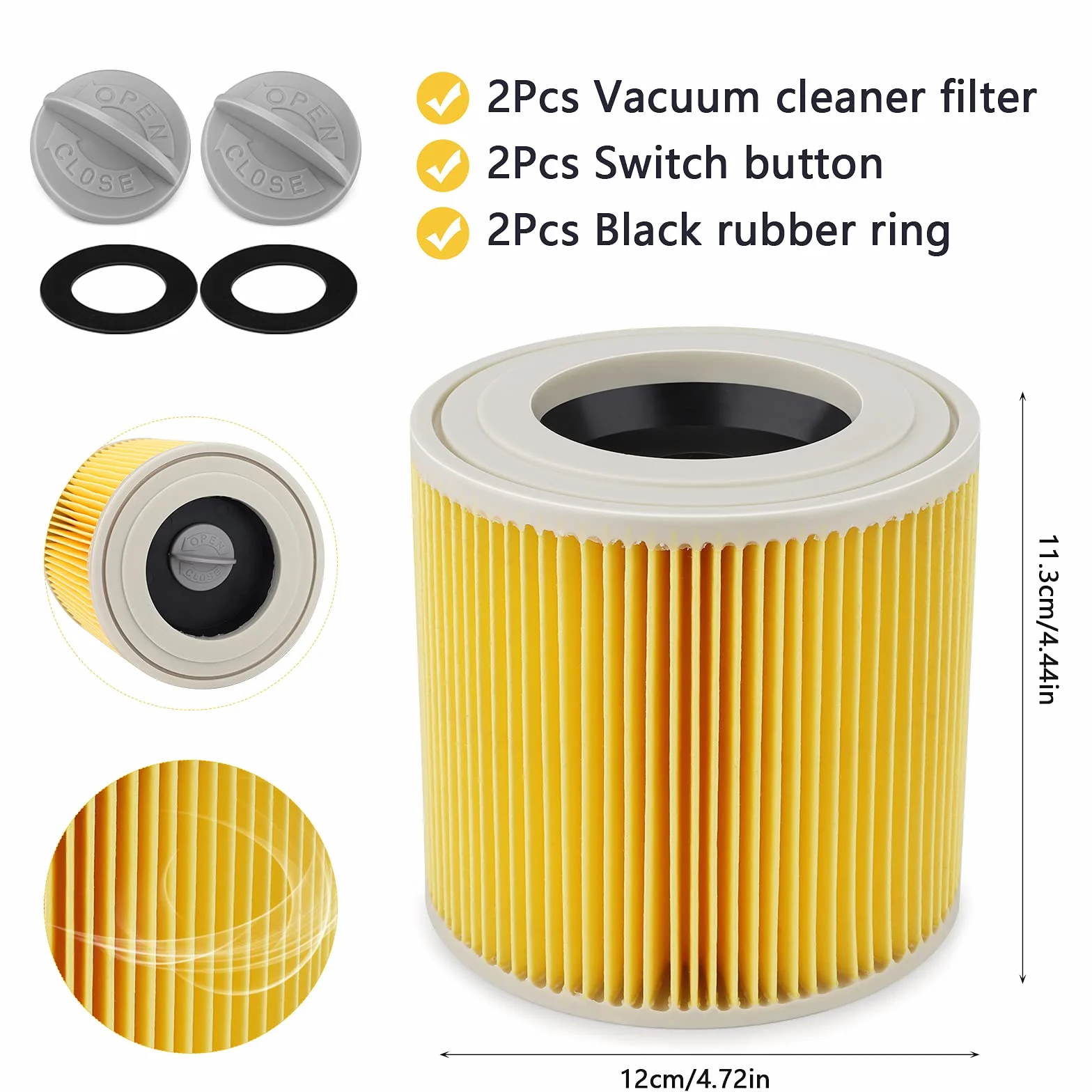 Filtr kasetowy do Kärcher, 2 PCS WD2 MV2 MV3 WD2.200 WD3 WD2 WD2 MV3 WD2.200 WD3.500 P WD 3.200, WD 3.500 P jak 6.414 -552.0