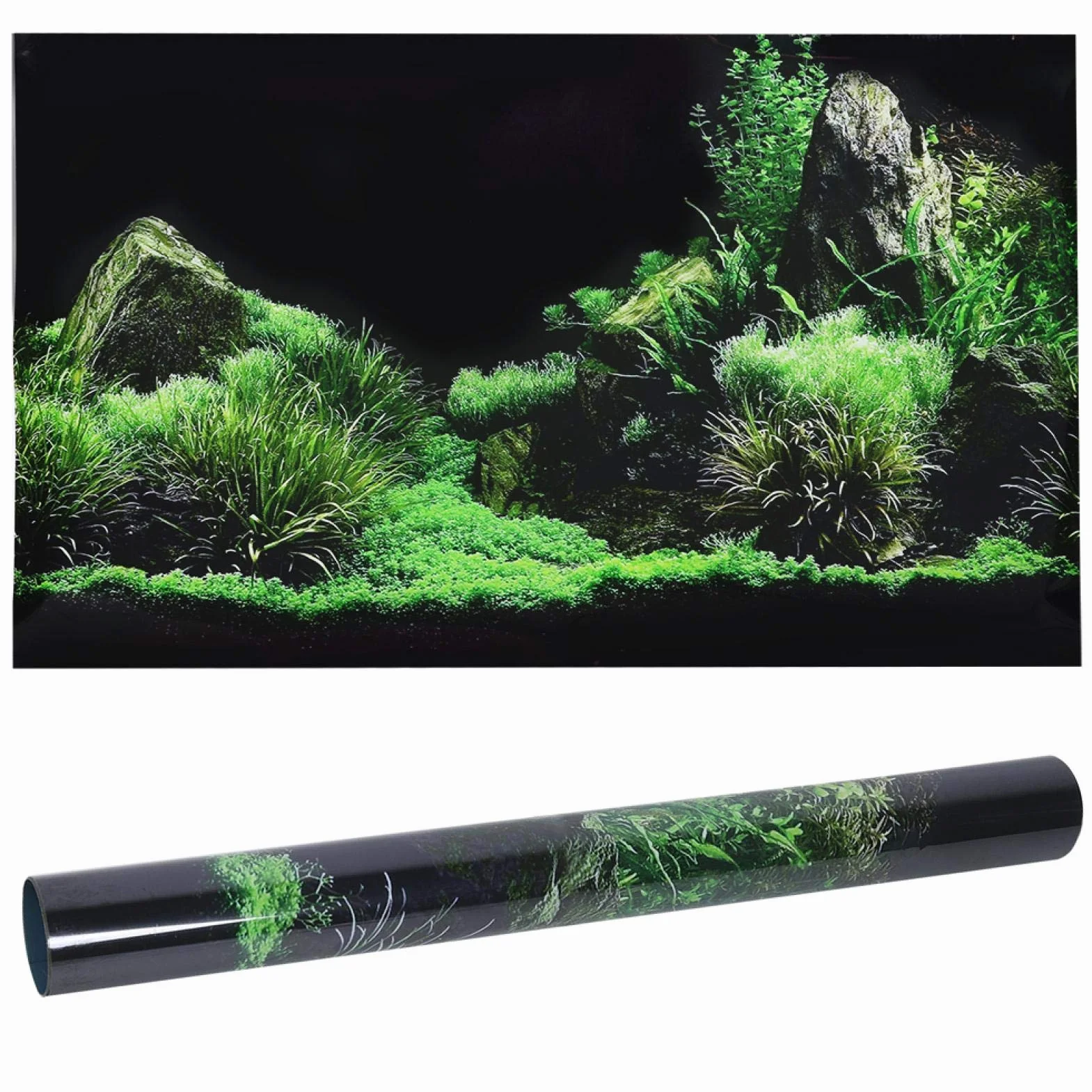 Plakat akwariowy, woda z dna morskiego, trawa, tło akwarium Plakat Klej do PVC Terrarium Dekoracja tła Papierowa naklejka na tło akwarium (61 x 40 cm)