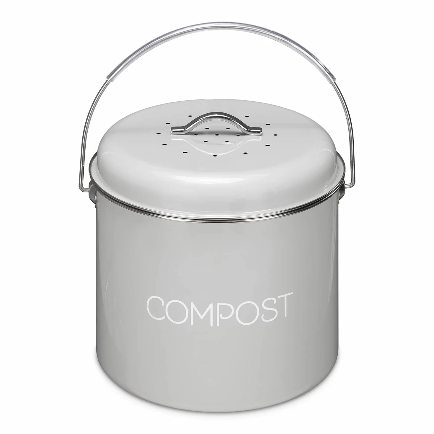 Navaris Metalowy kosz na kompost, 5 l, kuchenne wiadro do kompostowania z filtrem węglowym i pokrywką, do recyklingu ekologicznych odpadów spożywczych w pomieszczeniach, szary