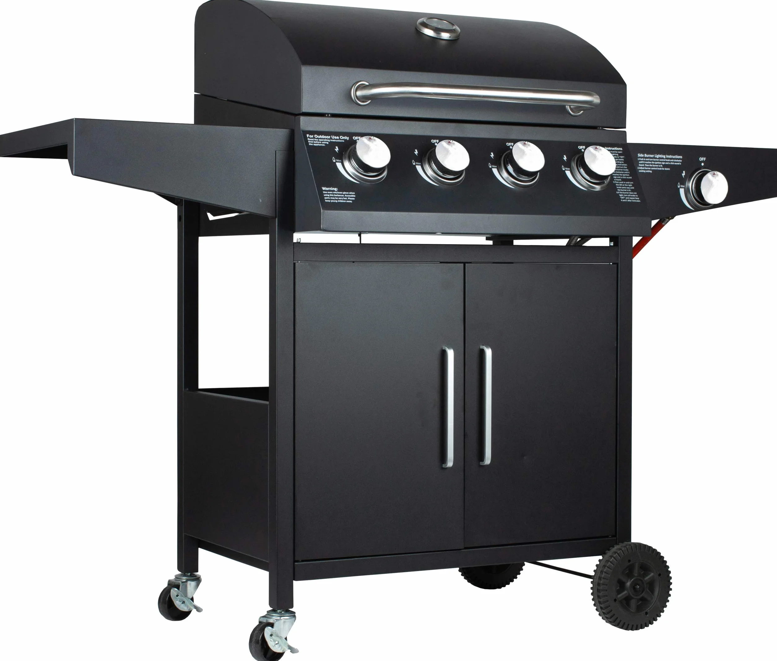 GrillMaster Grill Gazowy PartyTogether 4+1 + Pokrowiec, Ogrodowy, Na Gaz, z Termometrem, z Kółkami, z Dodatkowym Palnikiem