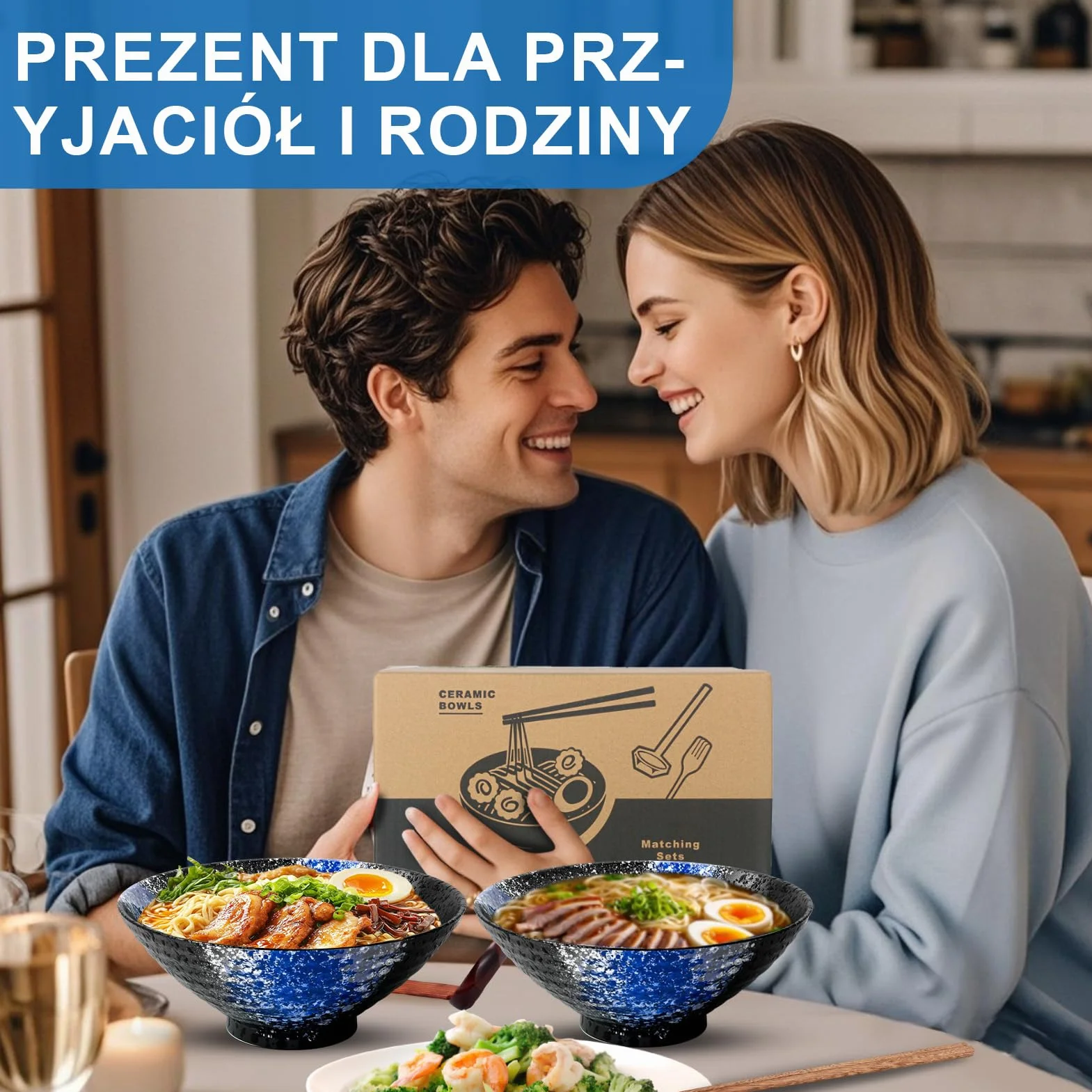 Zestaw 2 Ceramicznych Misek Do Ramenu, Porcelanowe Japońskie Sałatki Makarony Zboża Owoce Makaron Zupa Duże Miski 1000Ml Przepisami Pałeczki Widelce I Łyżki Na Imprezę Mężczyźni Kobiety Prezent