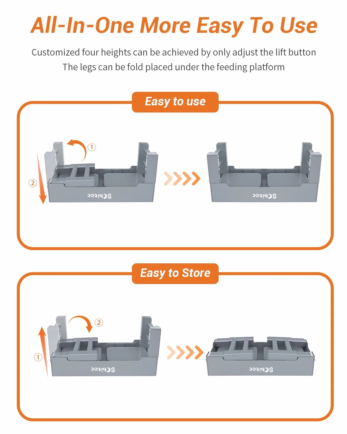 Podwyższony składany stojak na miski dla psów z 4 wysokościami, miska spowalniająca jedzenie i pływająca płytka