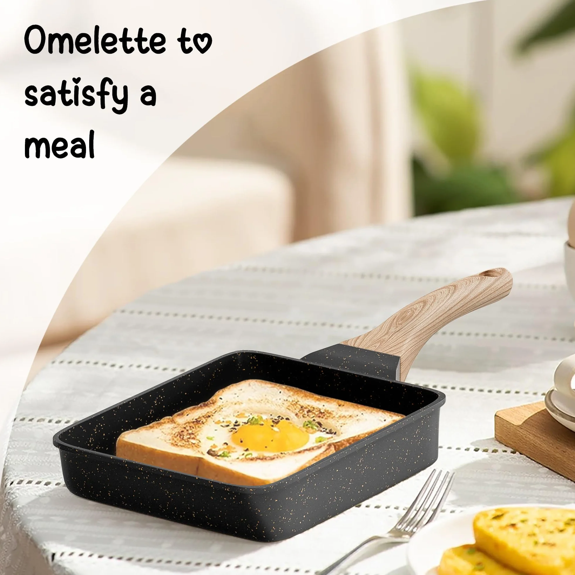 RIOVARM Patelnia do omletów indukcyjnych Tamagoyaki, nieprzywierająca, z powłoką granitową, mała patelnia bez PFOA, patelnia do gotowania jajek na śniadanie, naleśniki, patelnia kempingowa