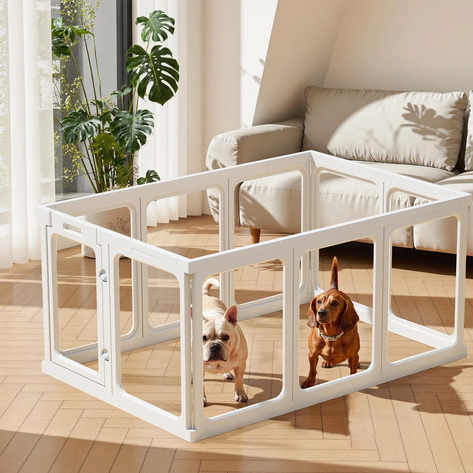 Gardner Pet Przezroczysty akrylowy kojec dla psa, 61 cm wys. 10 płaszczyzn, przezroczysty płot dla psa, do wewnątrz, solidny kojec dla szczeniaka, małego psa, królika, kota, świni, łatwy montaż i