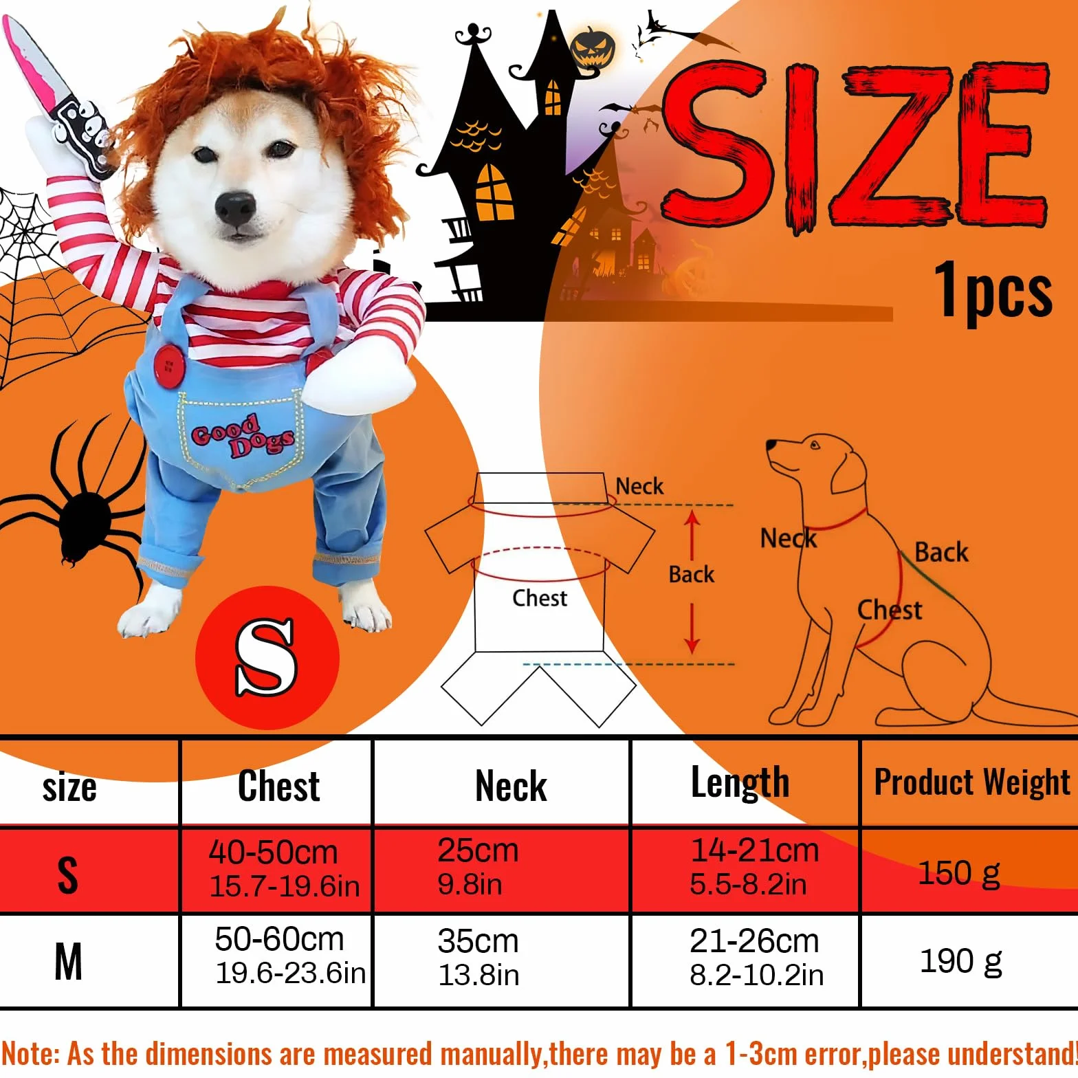 Kostium psa Halloween Lalka Chucky Cosplay Party Garnitur S