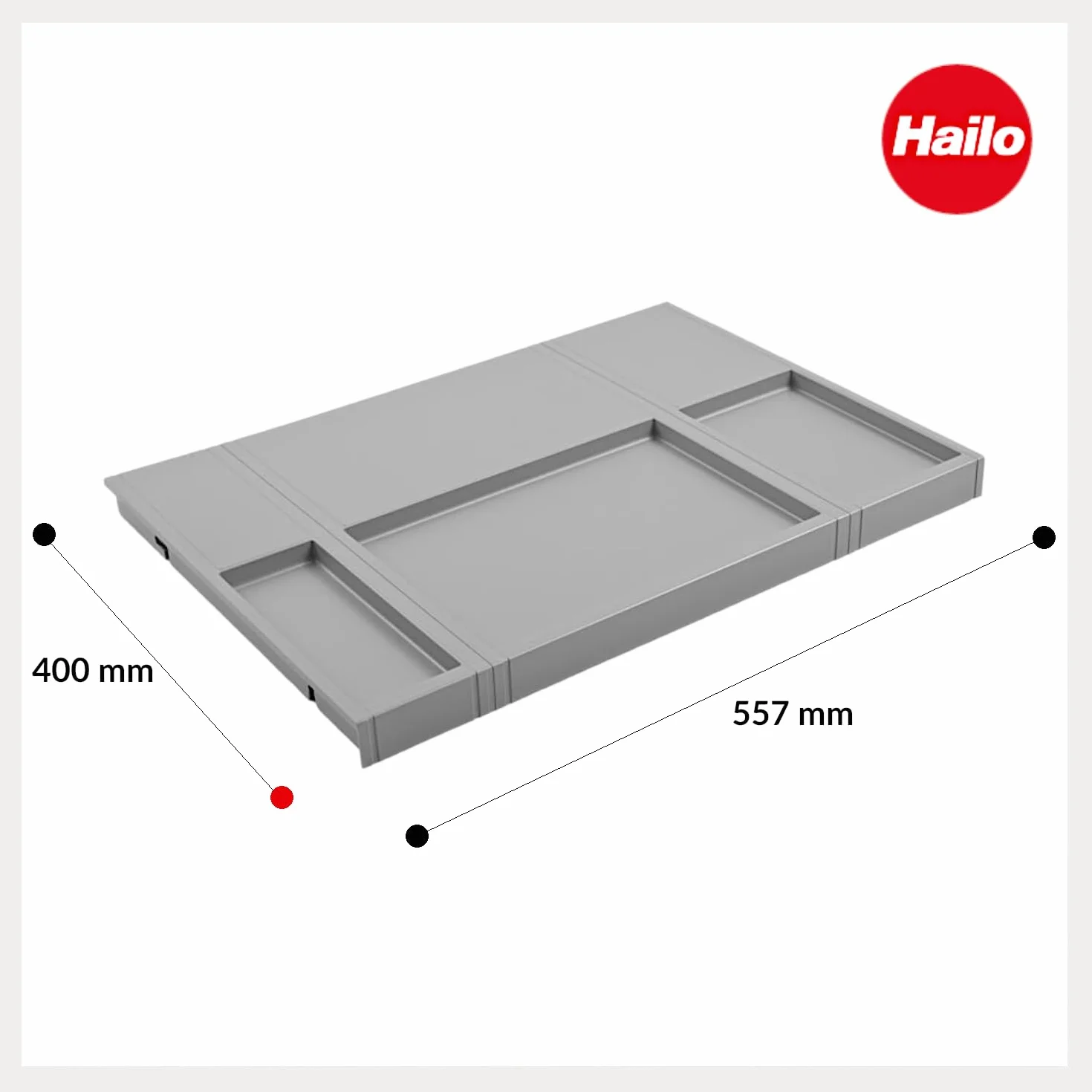 Hailo Dno stołu 1109749 | do szafek o szerokości 60 cm | wielofunkcyjna pokrywka z tworzywa sztucznego w kolorze szarym | wkładane półki maks. 5 kg