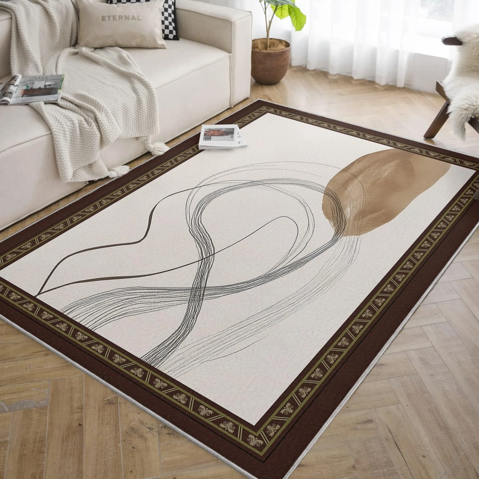 Minimalistyczne zmywalne i miękkie antypoślizgowe dywaniki 200 x 300 cm abstrakcyjne linie i kolorowe klocki Dywan wewnętrzny o niskim włosie i nieodłączony do salonu