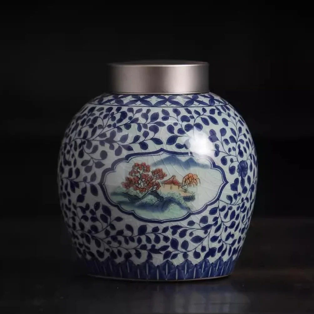 TEESONG Słoiki na herbatę niebiesko-biała ceramiczna puszka na herbatę, duża puszka do przechowywania herbaty, zamknięte opakowanie pu'er czarna herbata pusta puszka pojemniki do przechowywania