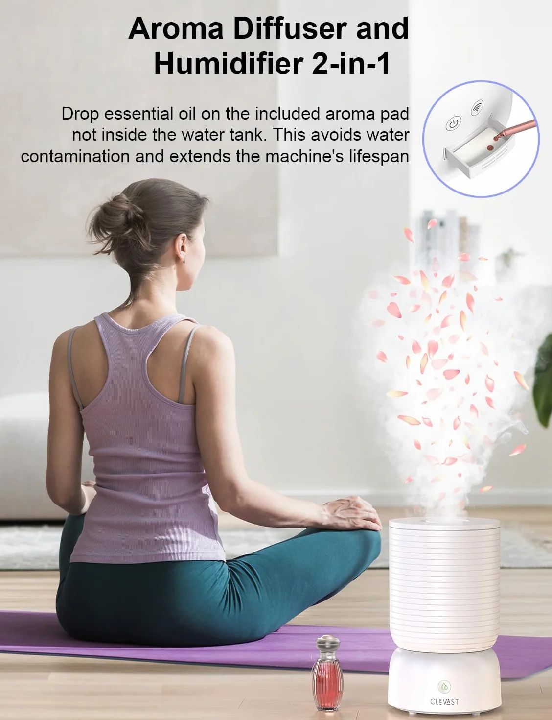 CLEVAST nawilżacze do sypialni, Top Fill 3L Cool Mist Cichy ultradźwiękowy nawilżacz z dyfuzorem olejków eterycznych, Wi-Fi Nawilżacz powietrza dla dziecka, kontrola wilgotności, praca z Alexą