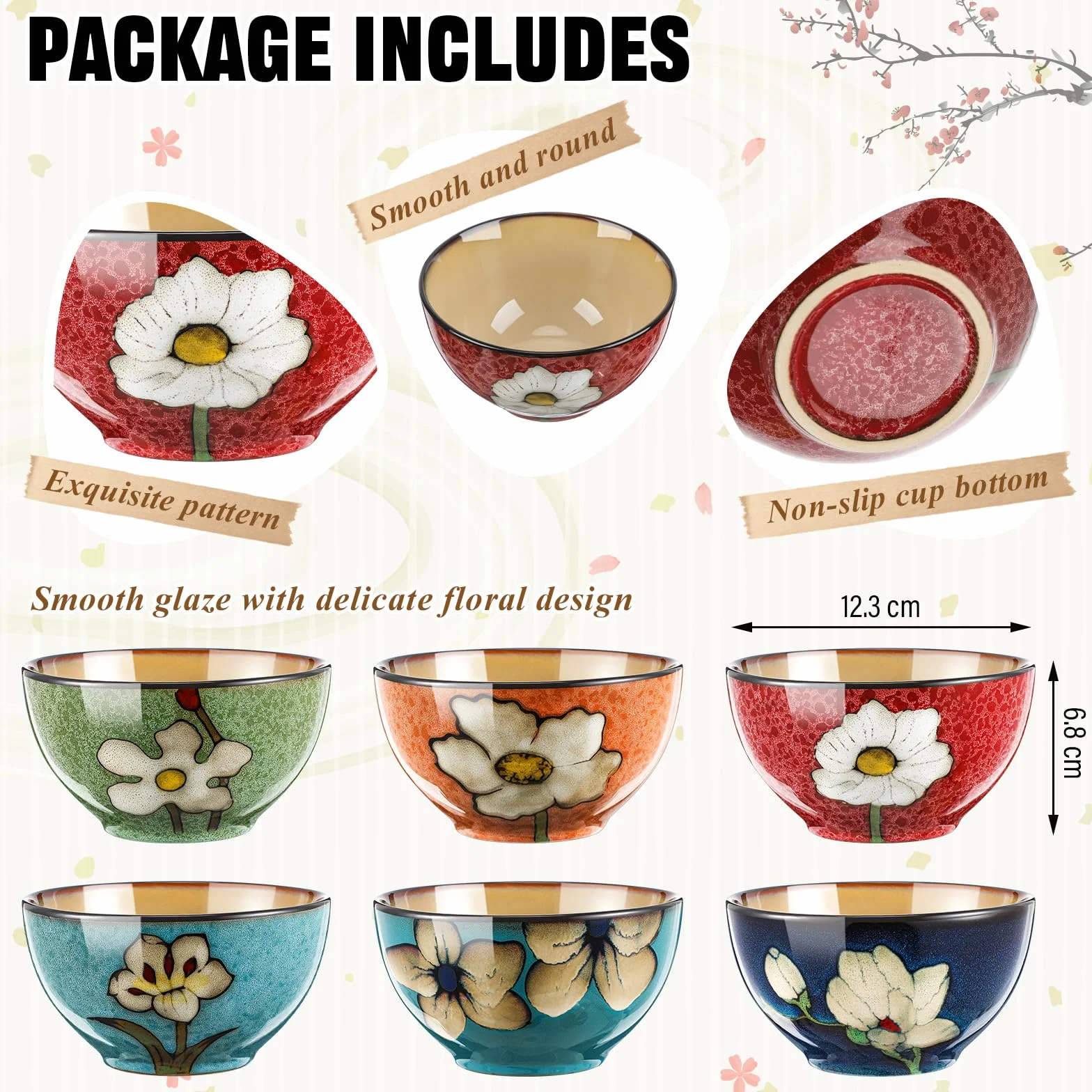 Zestaw 6 misek ceramicznych, ramen, płatki śniadaniowe, nadają się do kuchenki mikrofalowej i zmywarki, idealne na śniadanie, lunch, kolację, sałatkę, makaron, do serwowania zupy