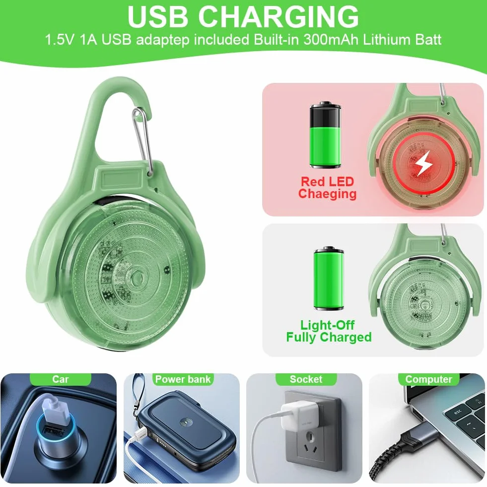 Ainiv LED Światła Bezpieczeństwa dla Psa, 4 Tryby Migające, USB Akumulatorowe, IPX68 Wodoodporne, Zielony