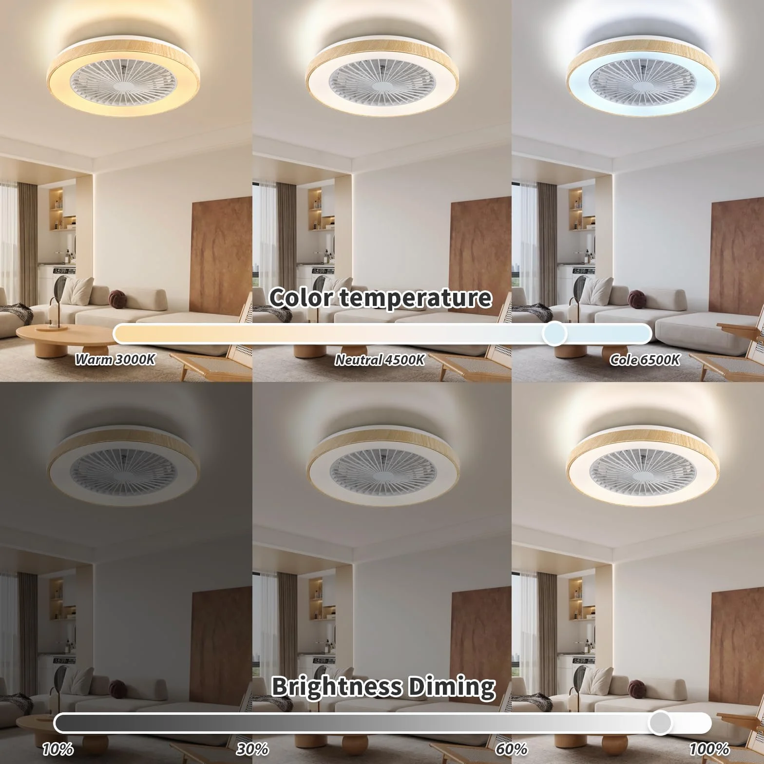 Wentylator sufitowy z oświetleniem do sypialni, Ø 48 cm, cichy silnik DC 20 W, pilot zdalnego sterowania, 6-biegowy, nowoczesna lampa sufitowa LED 40 W z wentylatorem, RGB, możliwość ściemniania, 3000