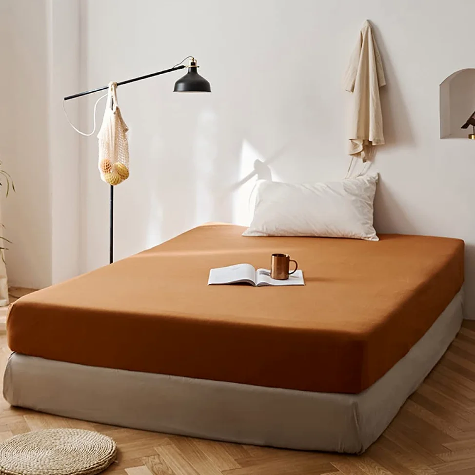 Lanqinglv Prześcieradło z gumką 90 x 200 cm do 25-30 cm wysokości materaca na łóżko kontynentalne 110 g/m², z mikrofibry, miękkie prześcieradło z dżerseju, prześcieradło z gumką, karmelowe brązowe