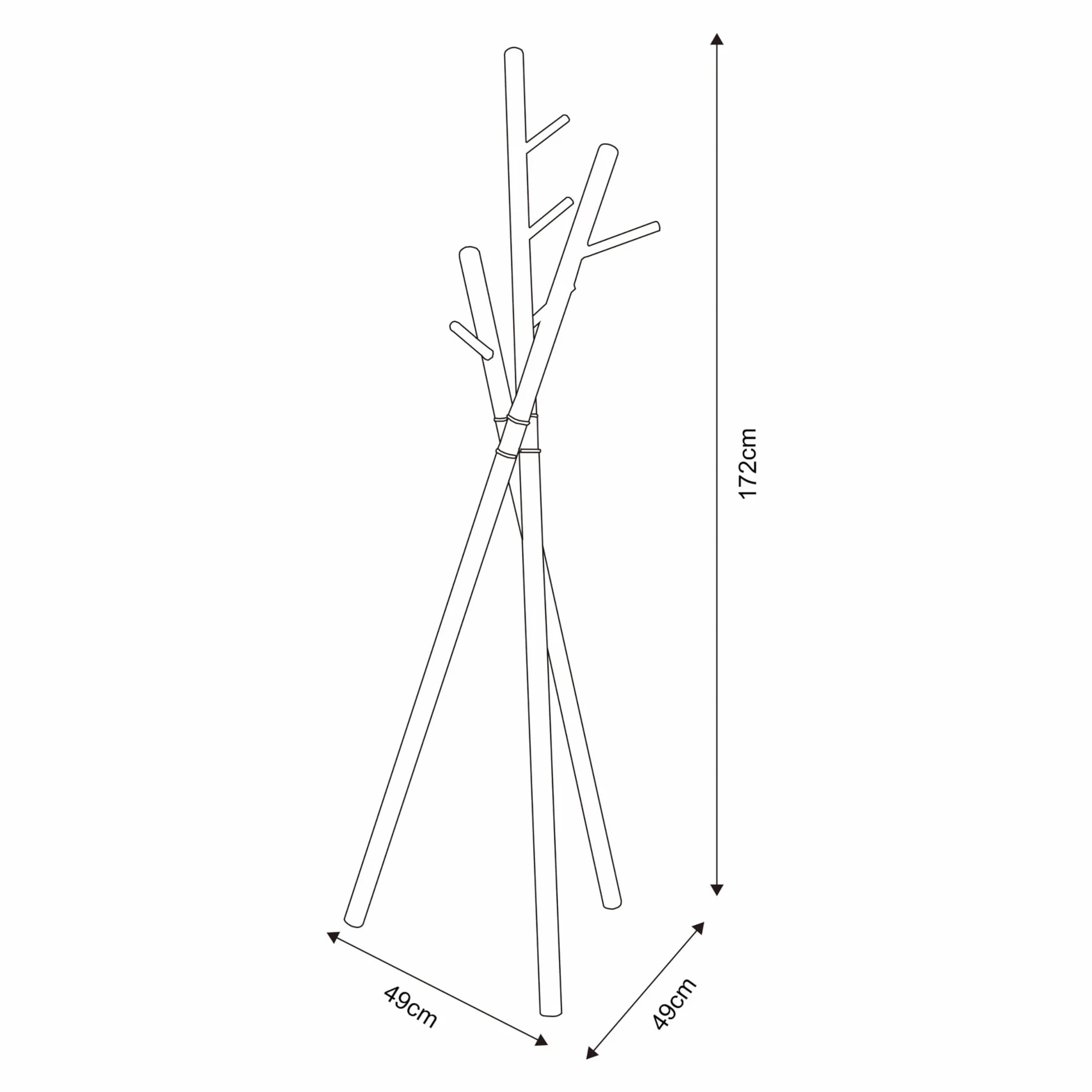 [en.casa] Laerdal wieszak na ubrania, wieszak na kurtki, 172 x 49 x 49 cm, wieszak na ubrania z 5 haczykami, wolnostojący, w kształcie drzewa, stojący wieszak do korytarza, stal biała/wygląd drewna