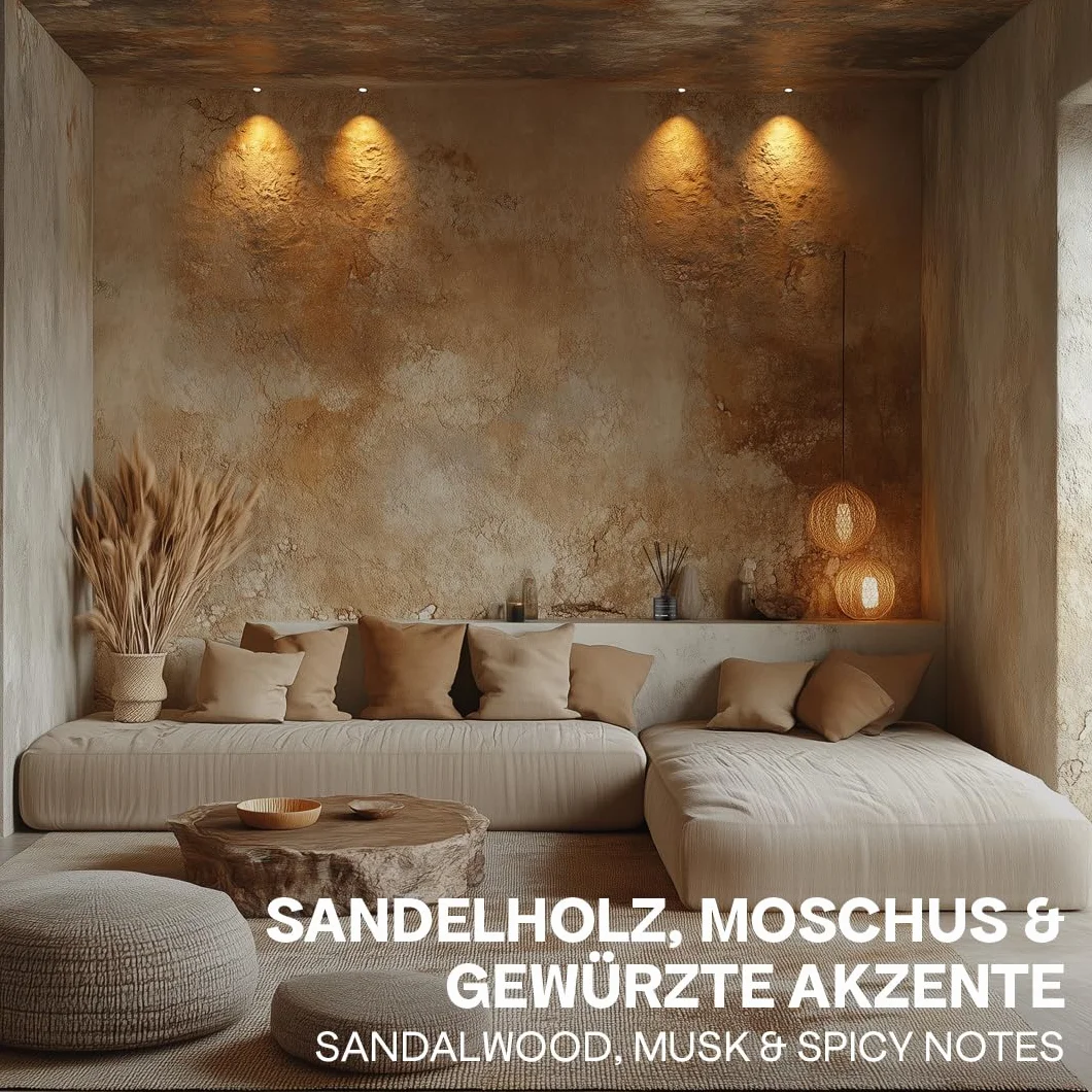 Bali Home Sandalwood Musk – luksusowy zapach do pomieszczeń z drzewem sandałowym i korzennymi aromatami – aromatyczny dyfuzor z pałeczkami zapachowymi – uspokajający zapach do stylowych pomieszczeń