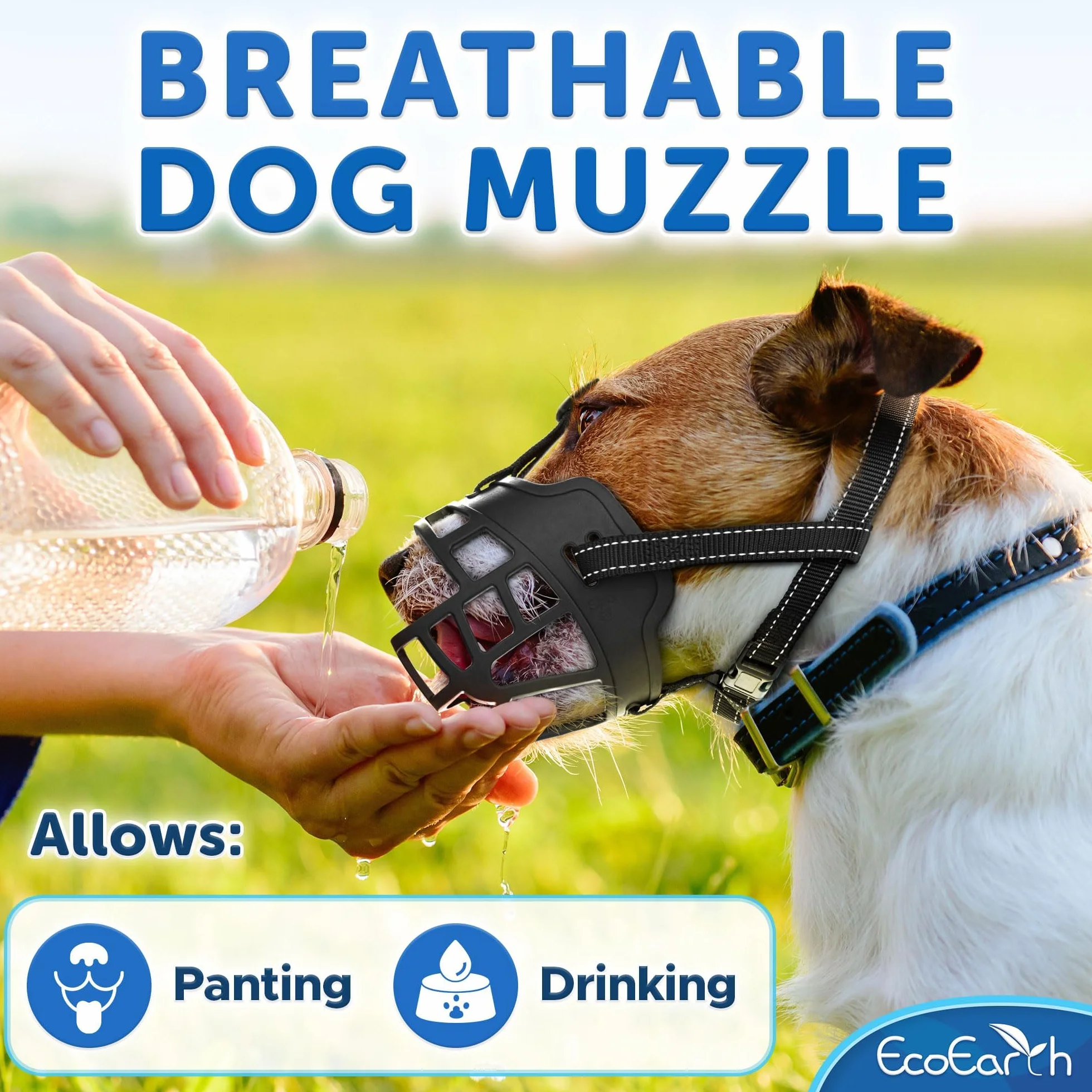 EcoEarth Dog Muzzle Durable Basket Muzzle for Large Dogs Extra Large Black Adjustable Breathable Mouth Guard