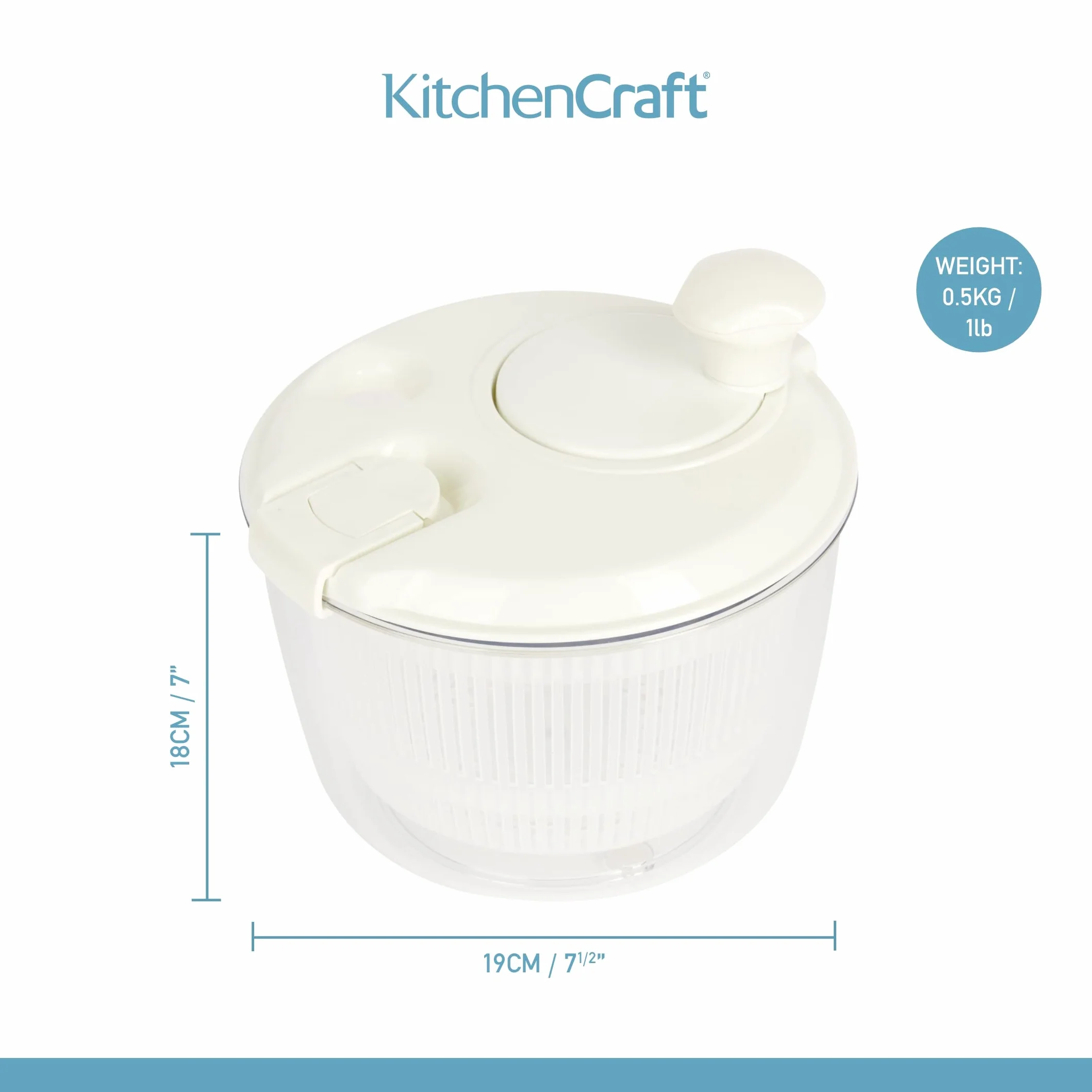 KitchenCraft, Mini Wirówka do Sałaty z Otworem do Wlewania Sosów, ‎20 × 20 × 18 cm