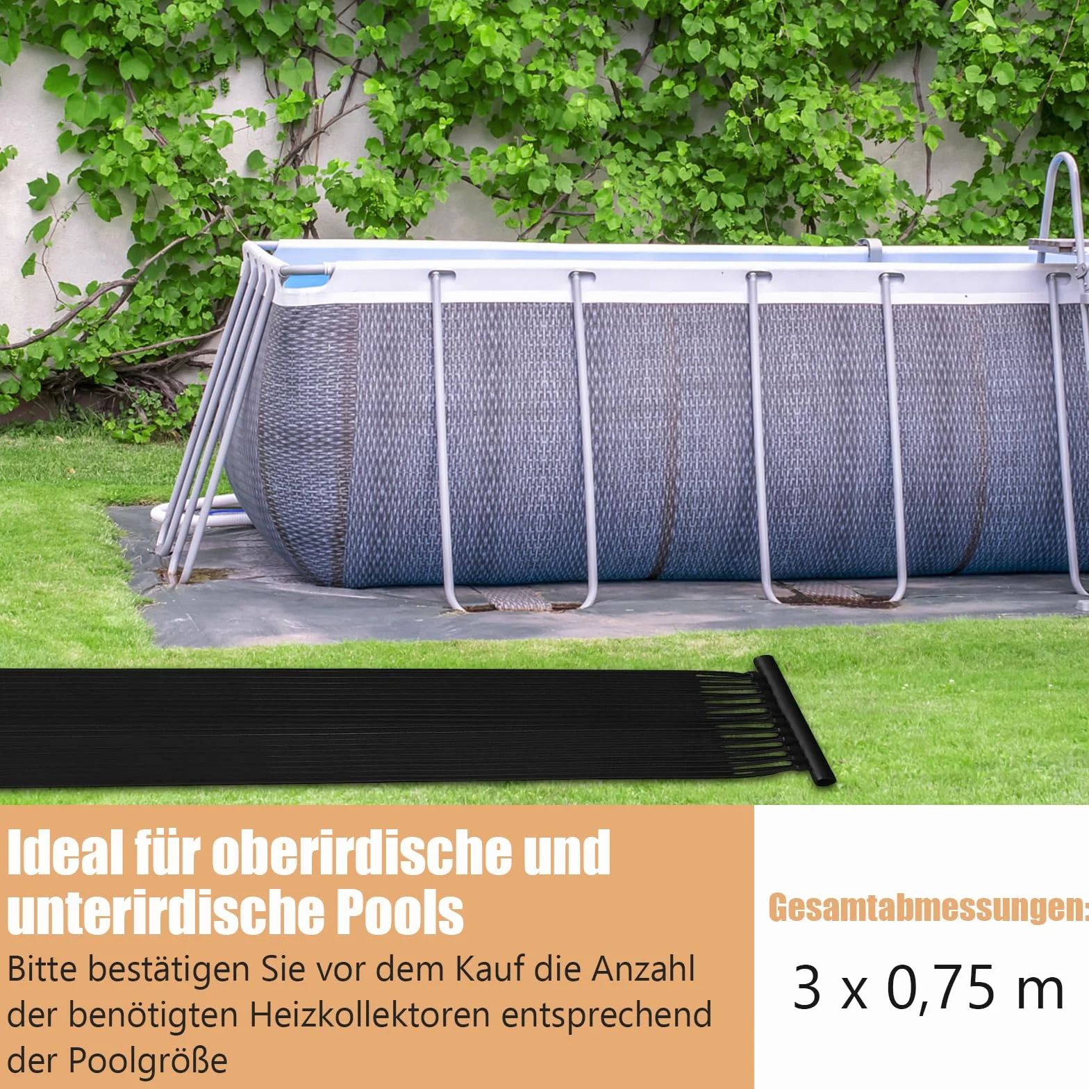 COSTWAY Kolektor solarny, ogrzewanie basenowe 300 x 75 cm, ogrzewanie solarne z tworzywa sztucznego odpornego na promieniowanie UV, ogrzewanie basenowe do 12000 l