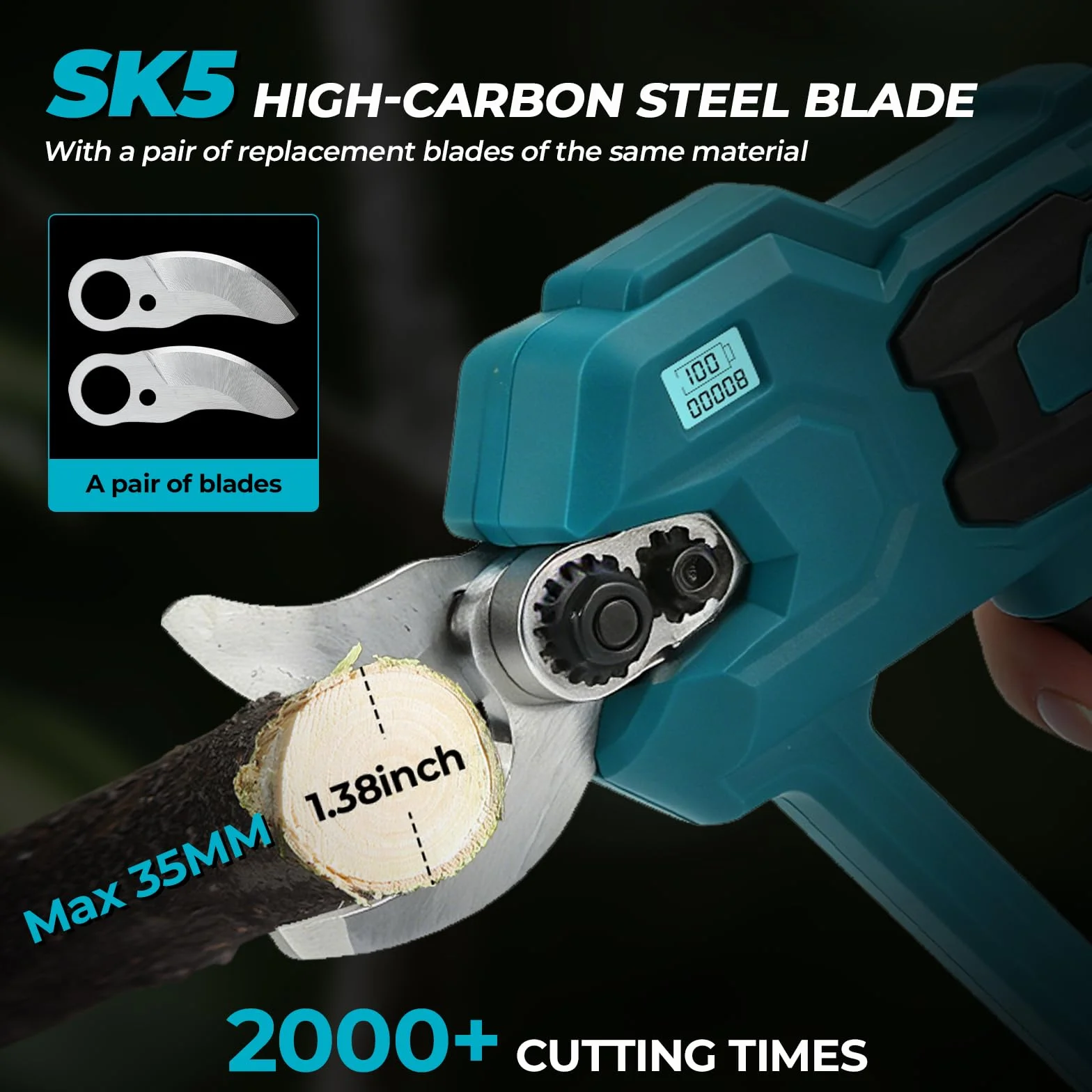Akumulatorowe nożyce do gałęzi Makita 18 V, maks. 35 mm, 1000 W, bezszczotkowy silnik, nożyce do gałęzi, nożyce ogrodowe z licznikiem cięcia LCD, wyłącznik bezpieczeństwa dla ogrodników, hodowców