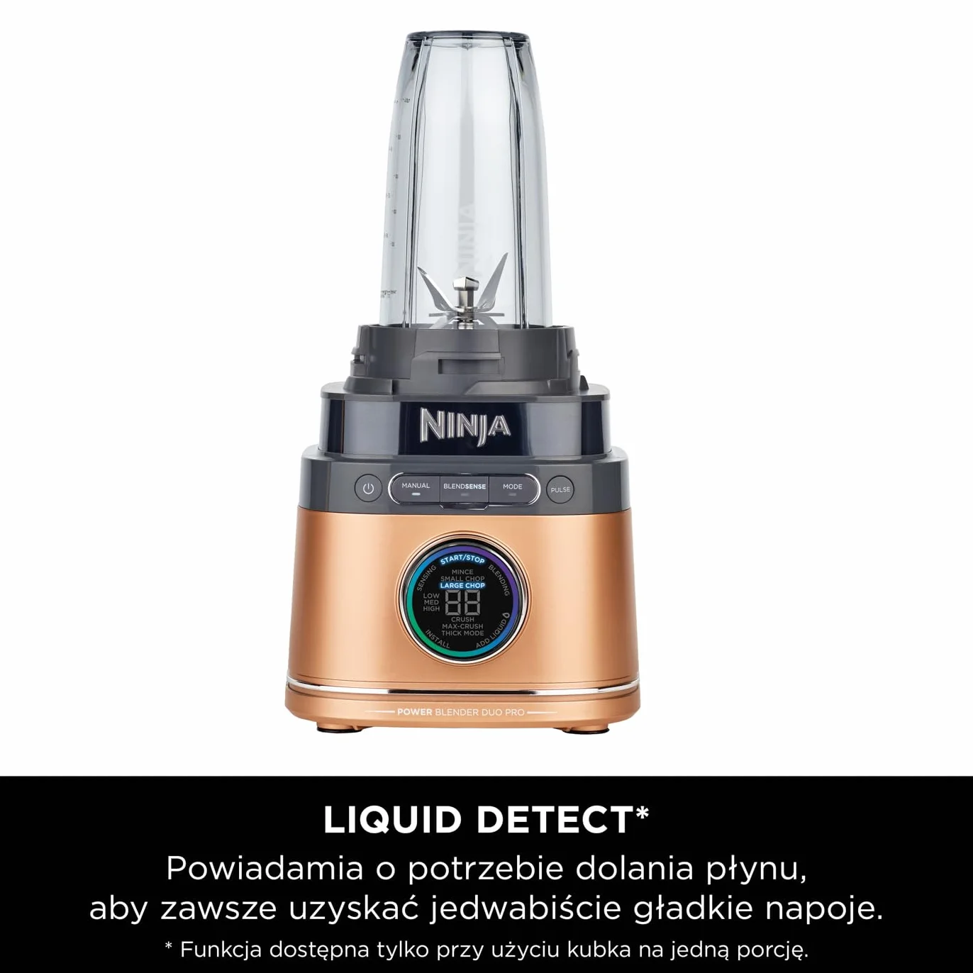 Ninja 2-in-1 Detect Power Blender Pro & Single Serve, 1200 W, dzbanek 2 l (maks.900 ml), 1 kubek 680 ml, smoothie, rozdrabnianie warzyw i miksowanie mrożonych napojów, Czarny- miedziany, TB301EUCP