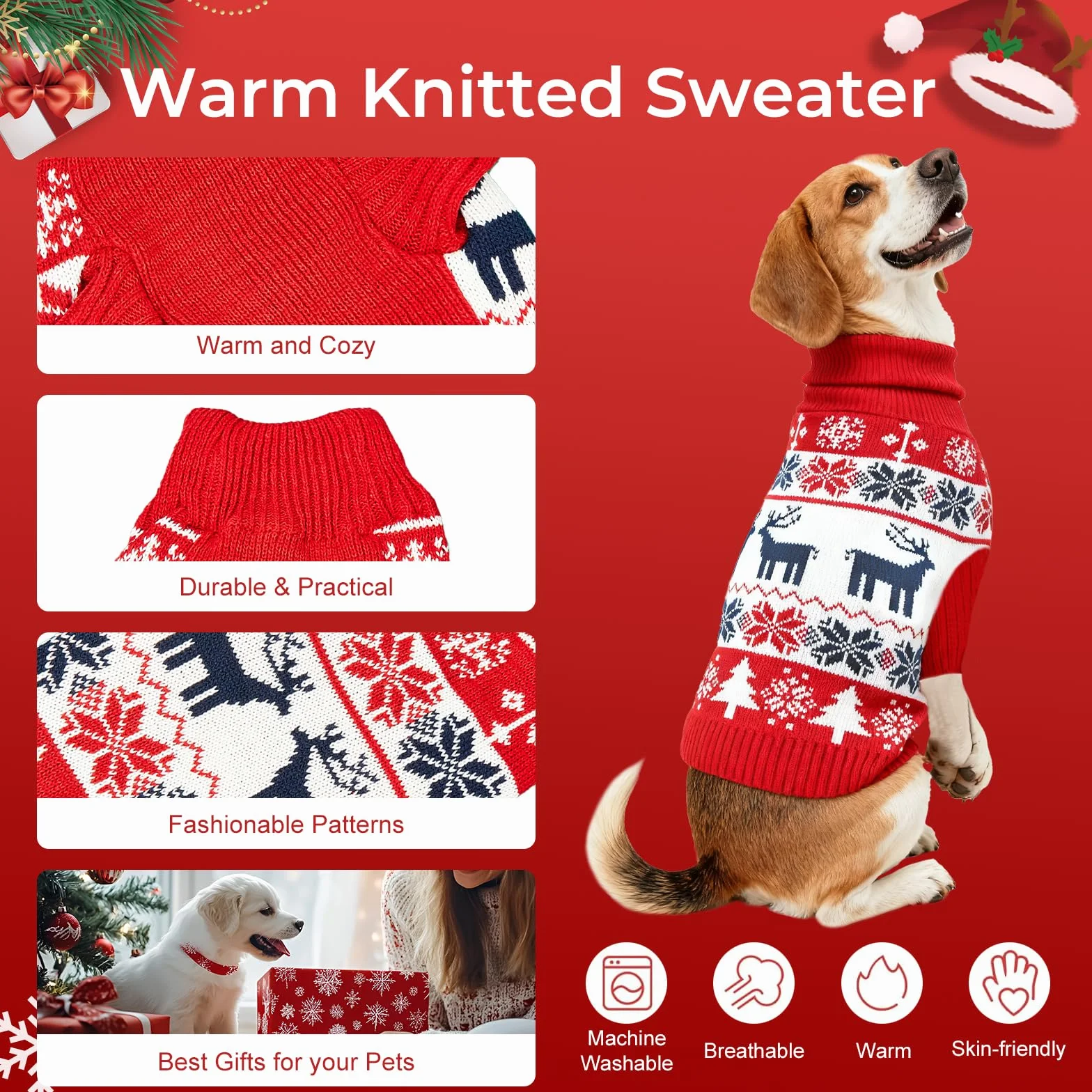 Świąteczny sweter dla psa Dzianinowy Święty Mikołaj