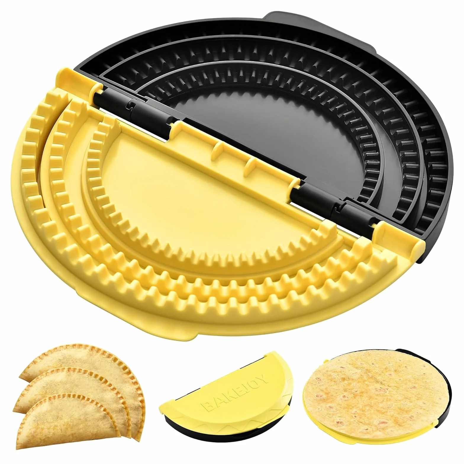 Prasa do tortilli 3 w 1, z wymiennymi płytami 15,2–20,3–25,4 cm, maszyna do quesadilla, zgrzewarka do tortilli, prasa do empanady, żółta i czarna