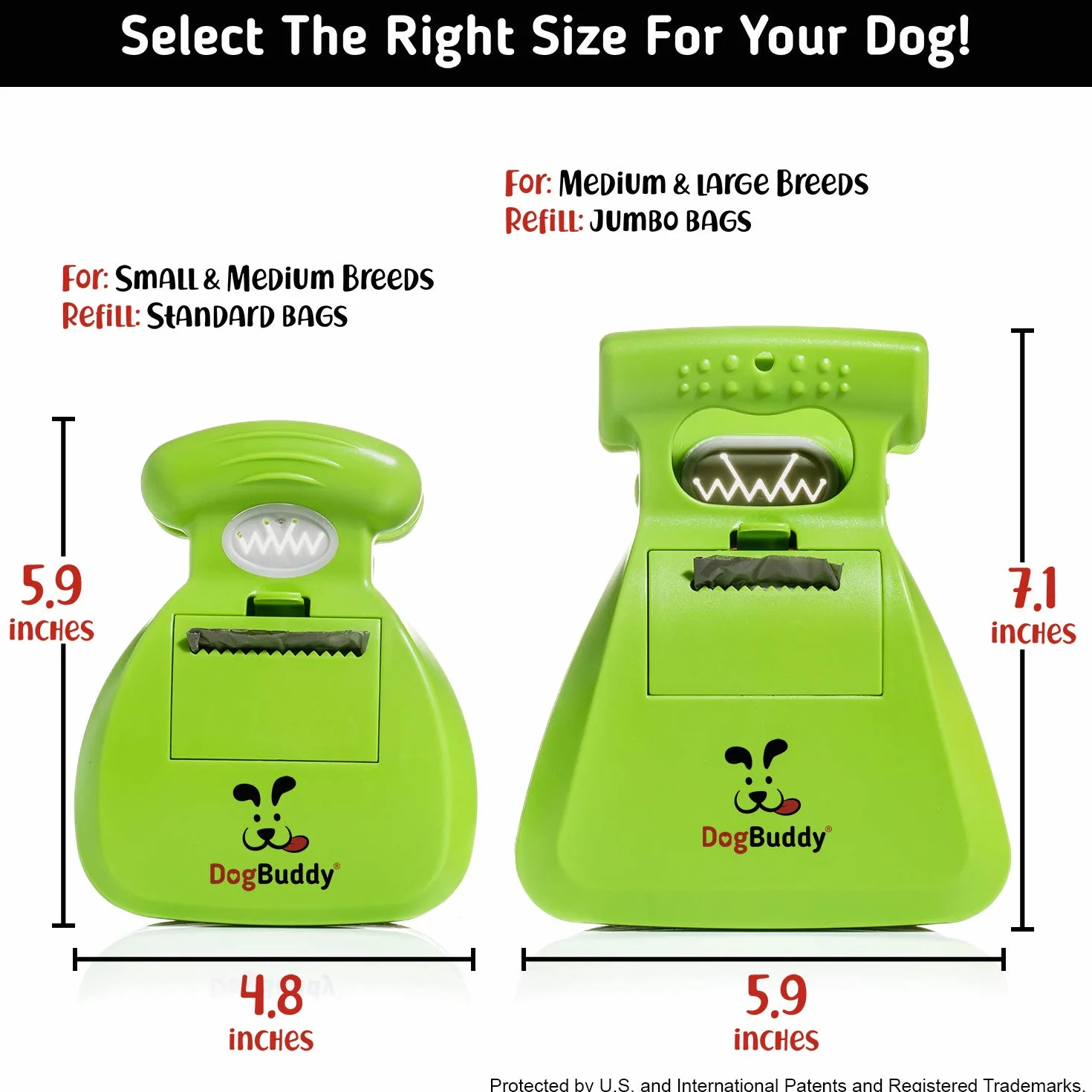 DogBuddy Przenośna szufelka na odchody dla psów, z dozownikiem torby i klipsem do smyczy, średnia, kiwi