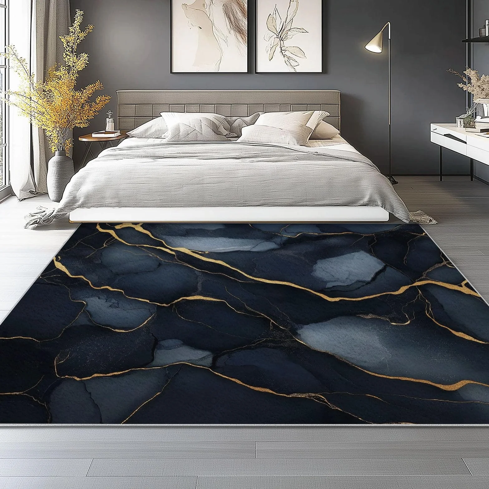 Nowoczesny czarny marmurowy dywan 180 x 240 cm dywan z krótkim runem do salonu i sypialni można prać w pralce modny nadruk idealny do wystroju domu