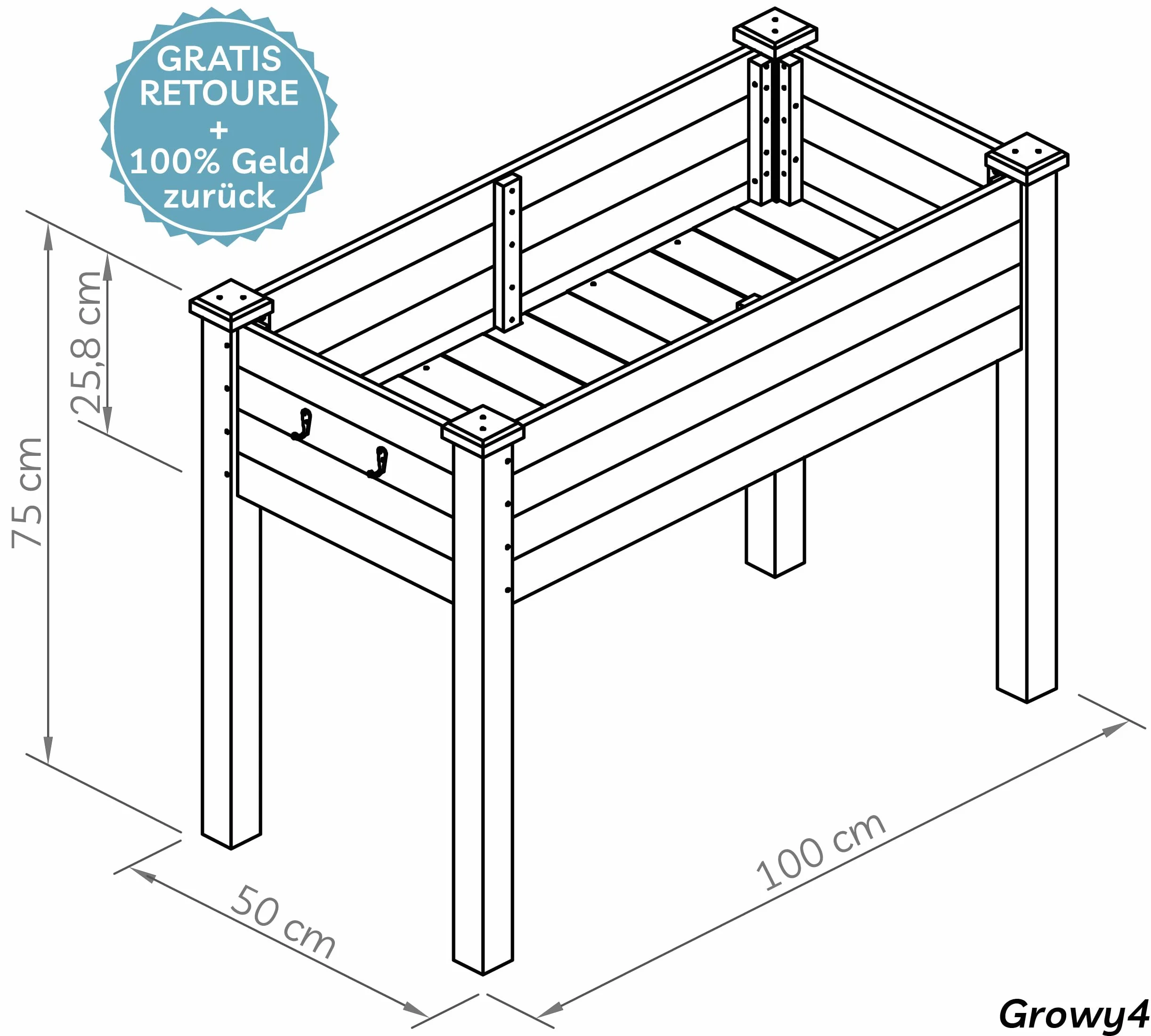needs&wants® Podwyższona grządka z drewna, do ogrodu, na balkon, taras, skrzynka na rośliny, prostokątna, wąska, z folią z włókniny, grządka na zioła, skrzynka na rośliny, dekoracyjna, biała